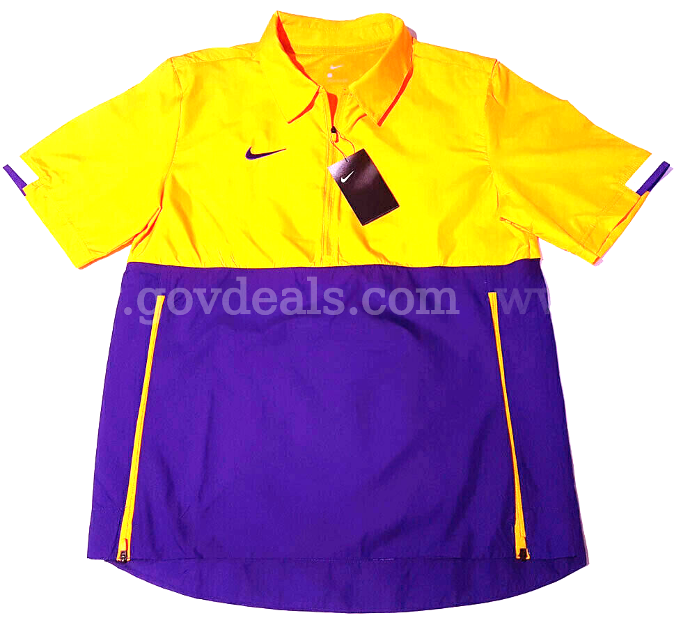 Nike CI4479-715 1/2 Zip Lightweight FOOTBALL Wind Jacket Men's SIZE SMALL GOLD/PURPLE NWT $65 *WILL SHIP*   Government Surplus Auction - Primary Photo