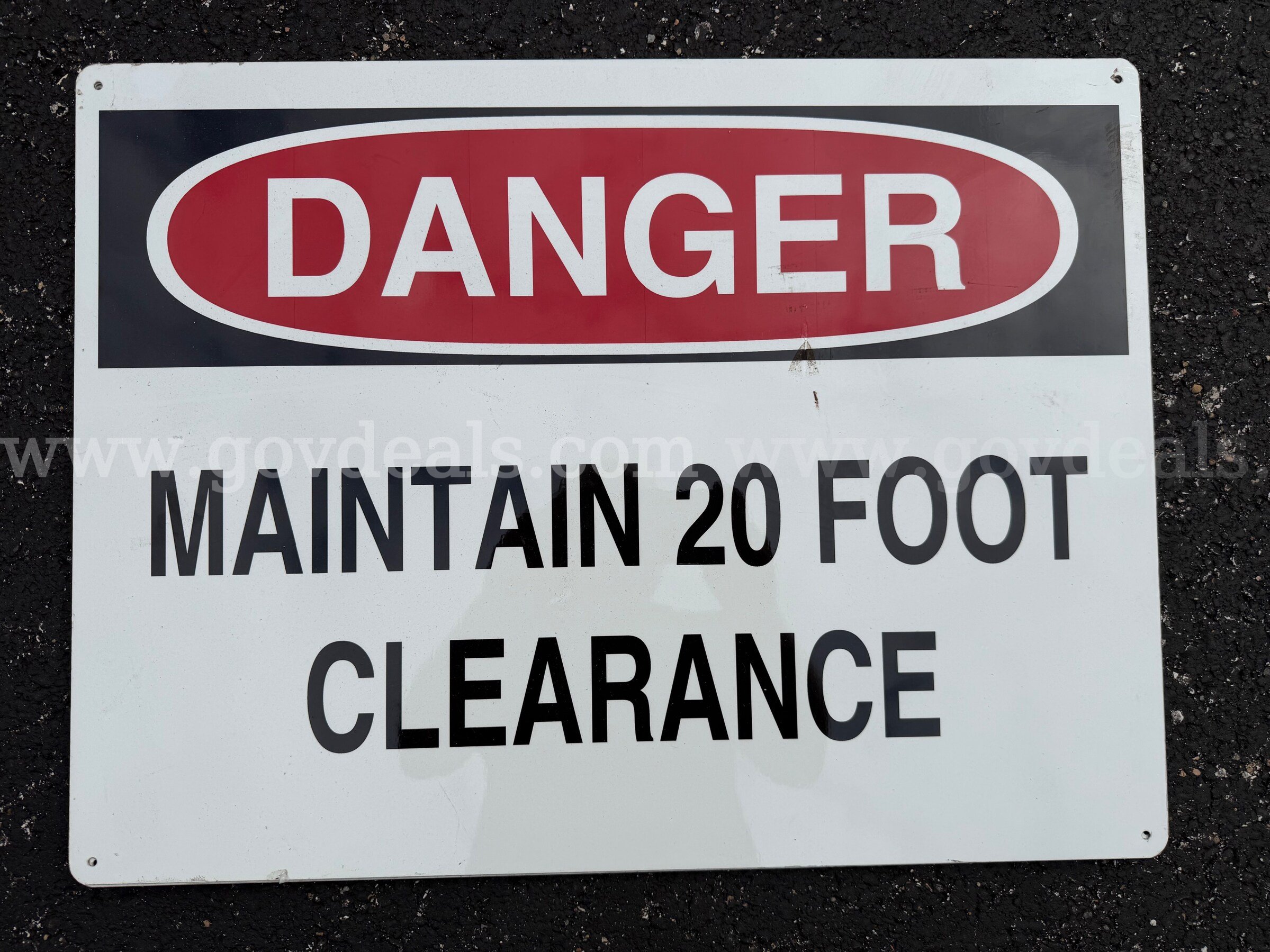 DANGER MAINTAIN 20 FOOT CLEARANCE Sign big size 24" x 18" made from metal/aluminum *WILL SHIP*   Government Surplus Auction - Primary Photo