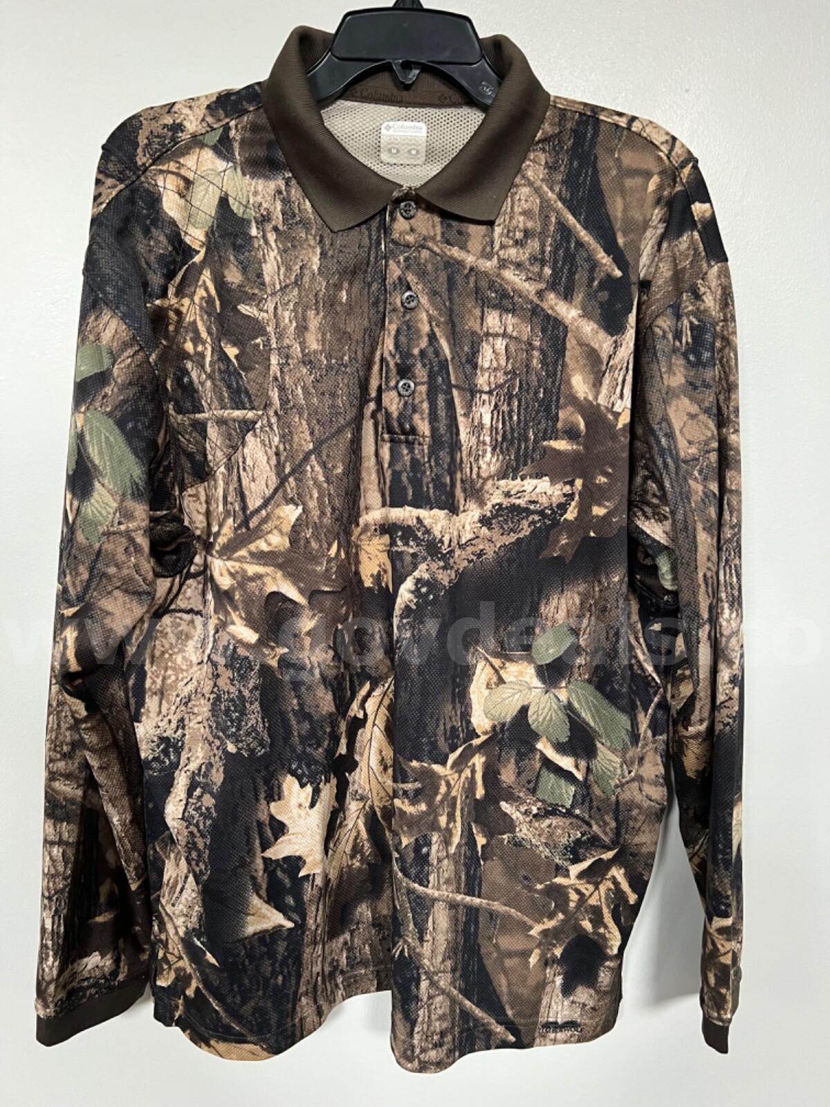 COLUMBIA PHG TIMBERWOLF LONG SLEEVE Polo CAMOUFLAGE Shirt, Men’s MEDIUM NWOT *WILL SHIP*   Government Surplus Auction - Primary Photo