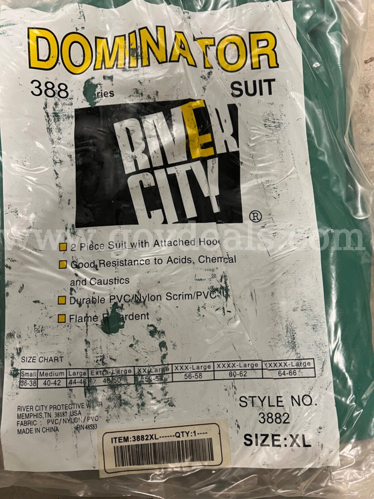 Dominator Suit Mcr Safety 3882 0.42Mm Pvc/Poly/Pvc Suit HEAVY DUTY UNISEX SIZE EXTRA LARGE *WILL SHIP*  3882 Government Surplus Auction - Photo #3