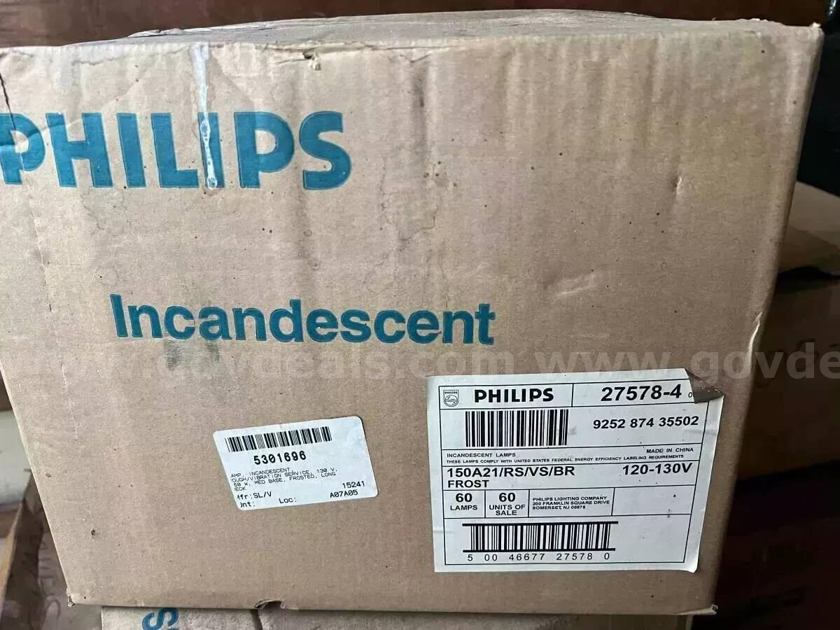 BOX OF 60 Replacement for Philips 150a21/rs/vs/br 120-130v light bulbs NEW  120 Government Surplus Auction - Photo #4