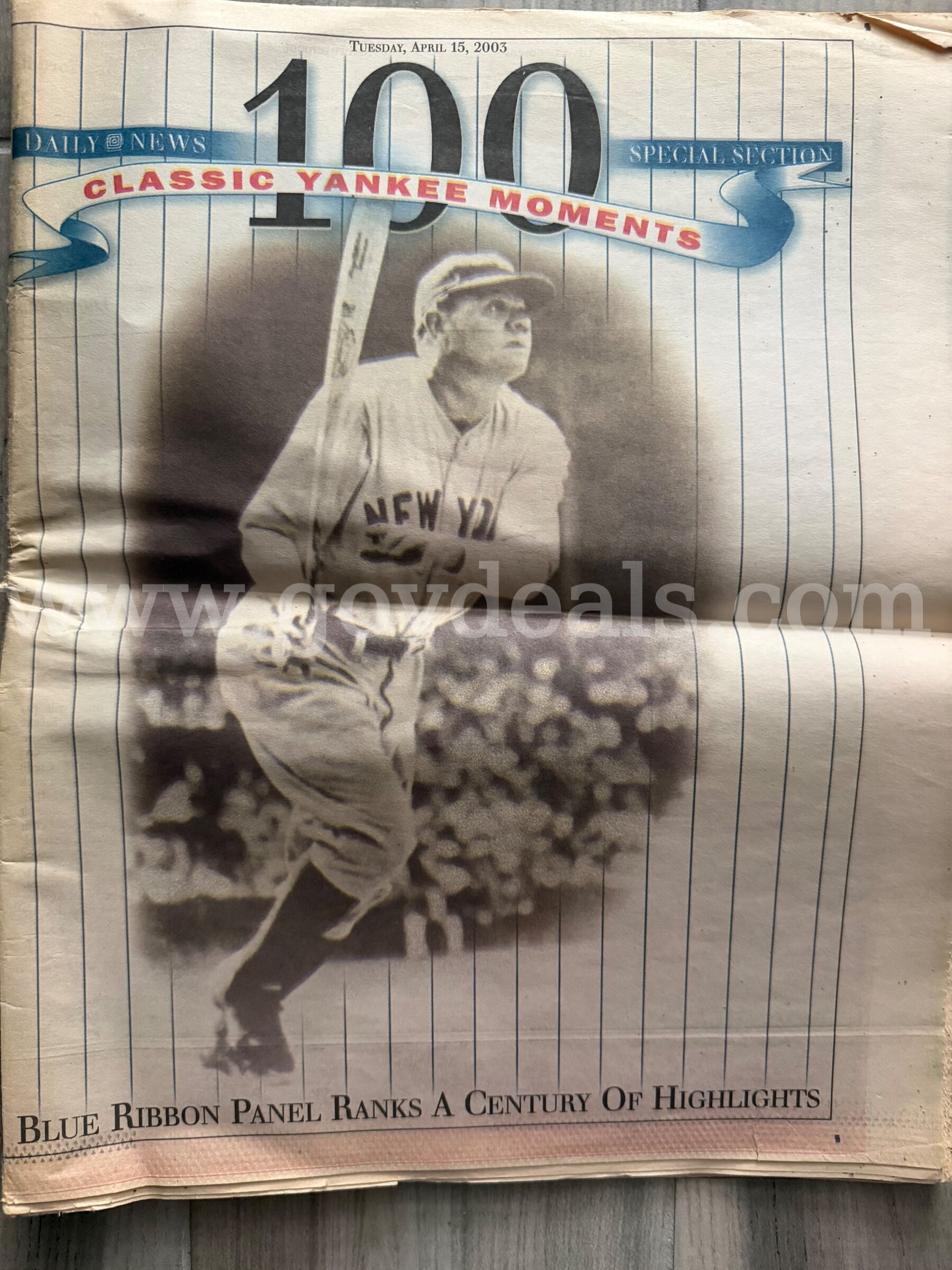 NEW YORK YANKEES 100 CLASSIC YANKEE MOMENTS BY DAILY NEWS FROM TUESDAY,APRIL 15, 2003 *WILL SHIP*  100 Government Surplus Auction - Primary Photo