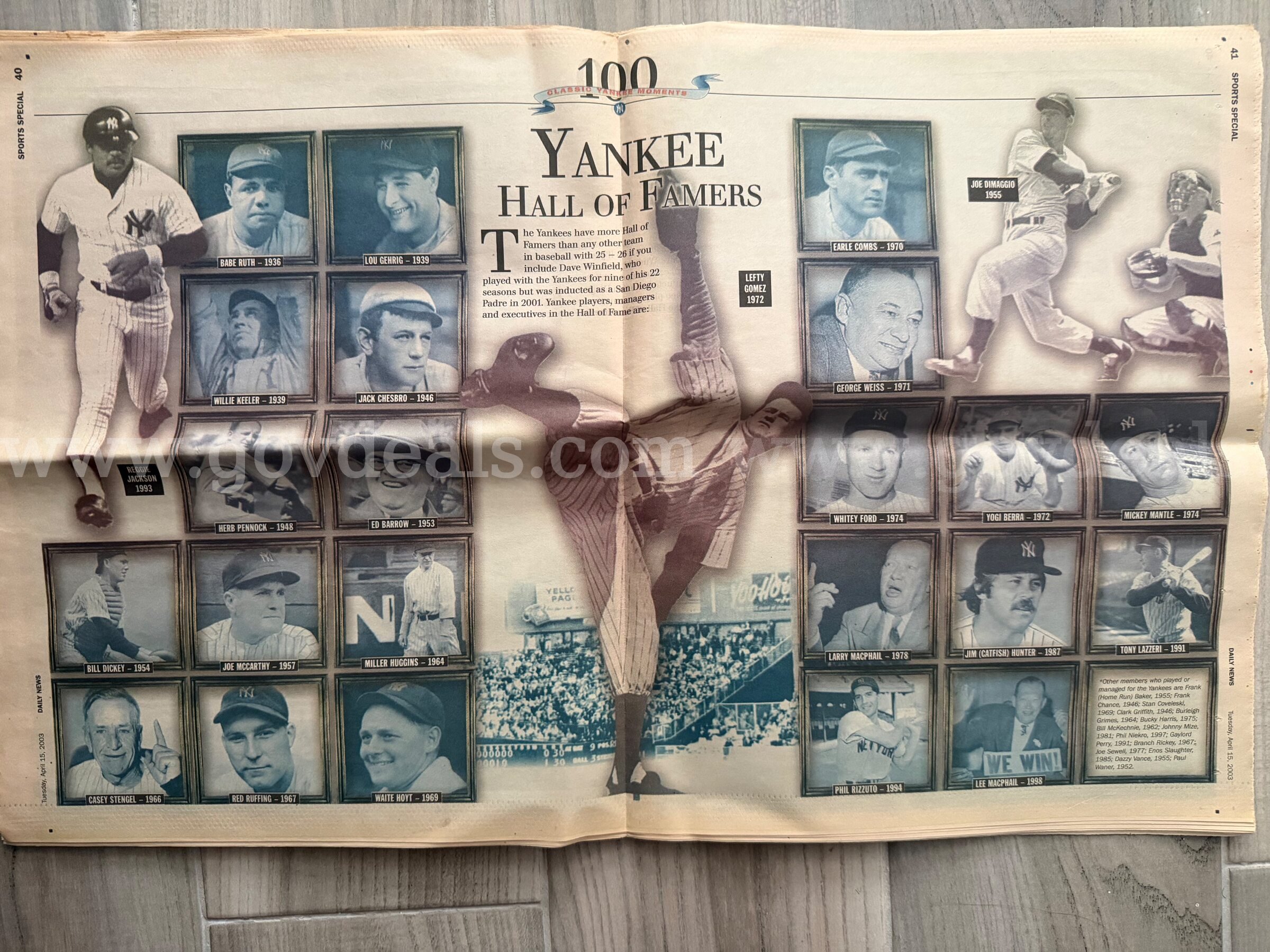 NEW YORK YANKEES 100 CLASSIC YANKEE MOMENTS BY DAILY NEWS FROM TUESDAY,APRIL 15, 2003 *WILL SHIP*  100 Government Surplus Auction - Photo #2