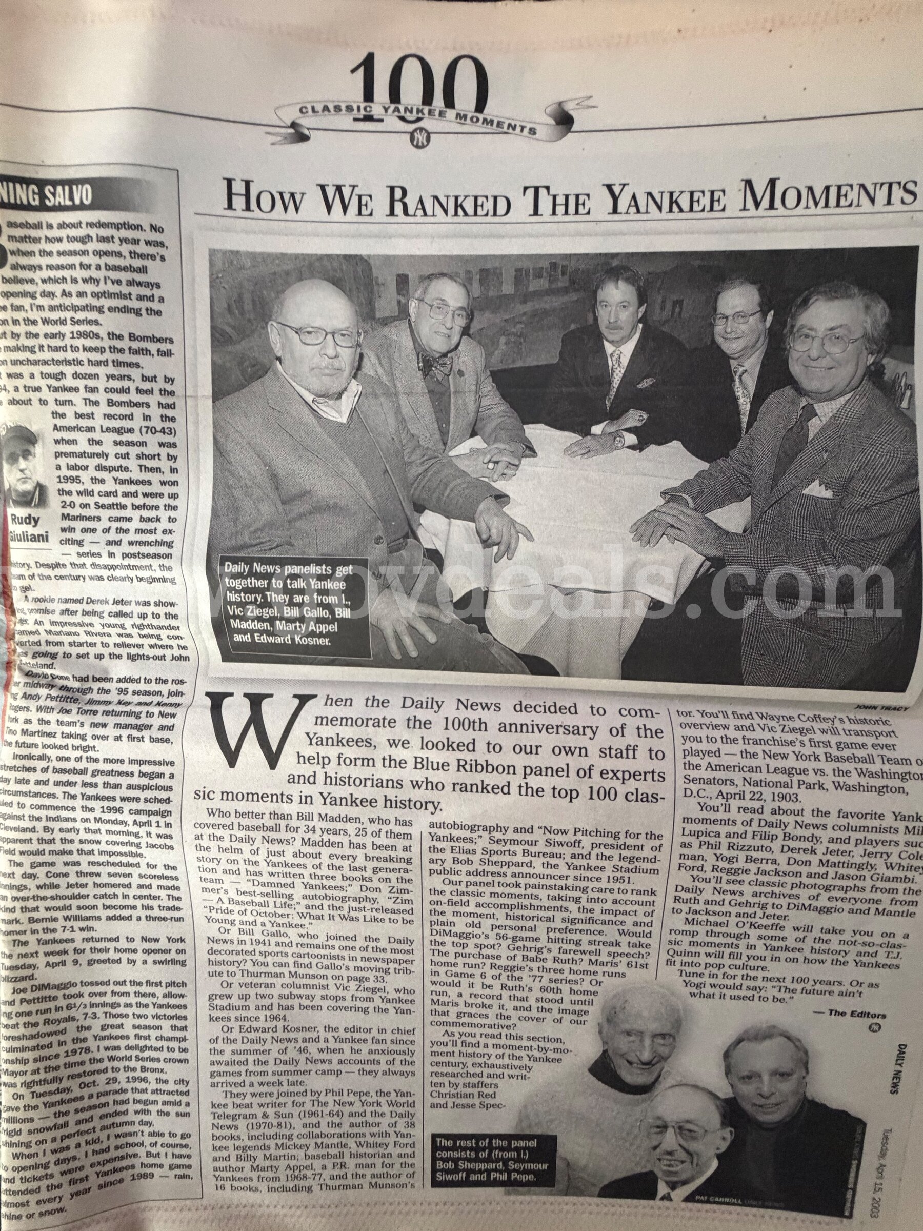 NEW YORK YANKEES 100 CLASSIC YANKEE MOMENTS BY DAILY NEWS FROM TUESDAY,APRIL 15, 2003 *WILL SHIP*  100 Government Surplus Auction - Photo #4