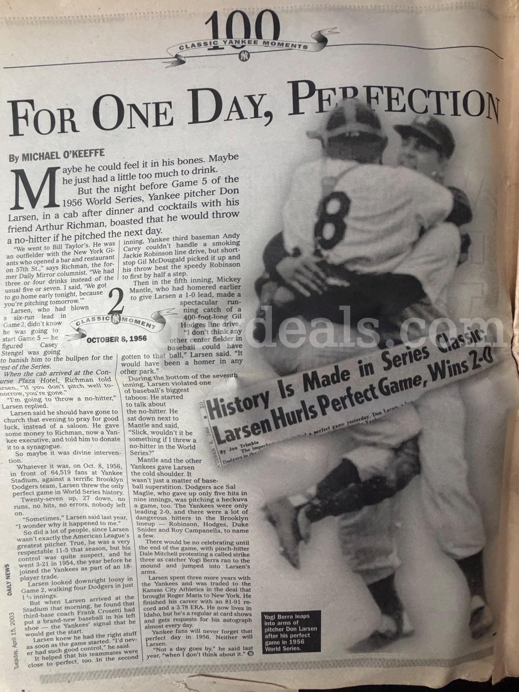 NEW YORK YANKEES 100 CLASSIC YANKEE MOMENTS BY DAILY NEWS FROM TUESDAY,APRIL 15, 2003 *WILL SHIP*  100 Government Surplus Auction - Photo #5