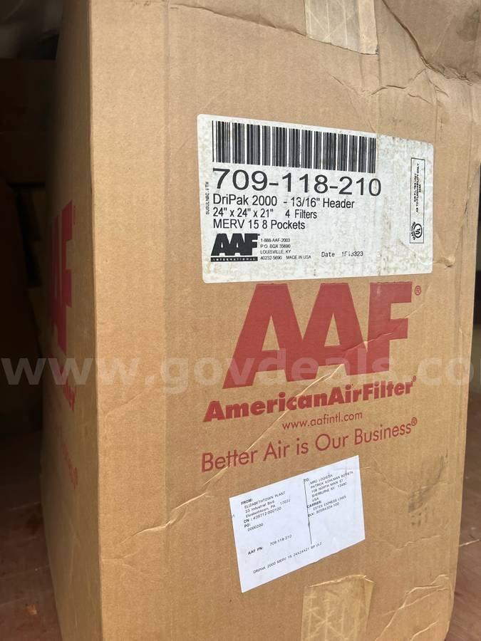 AAF 4 FILTERS DRIPACK 2000 13/16" HEADER 24X24X21 MERV15 8 POCKETS NEW IN BOX   Government Surplus Auction - Primary Photo