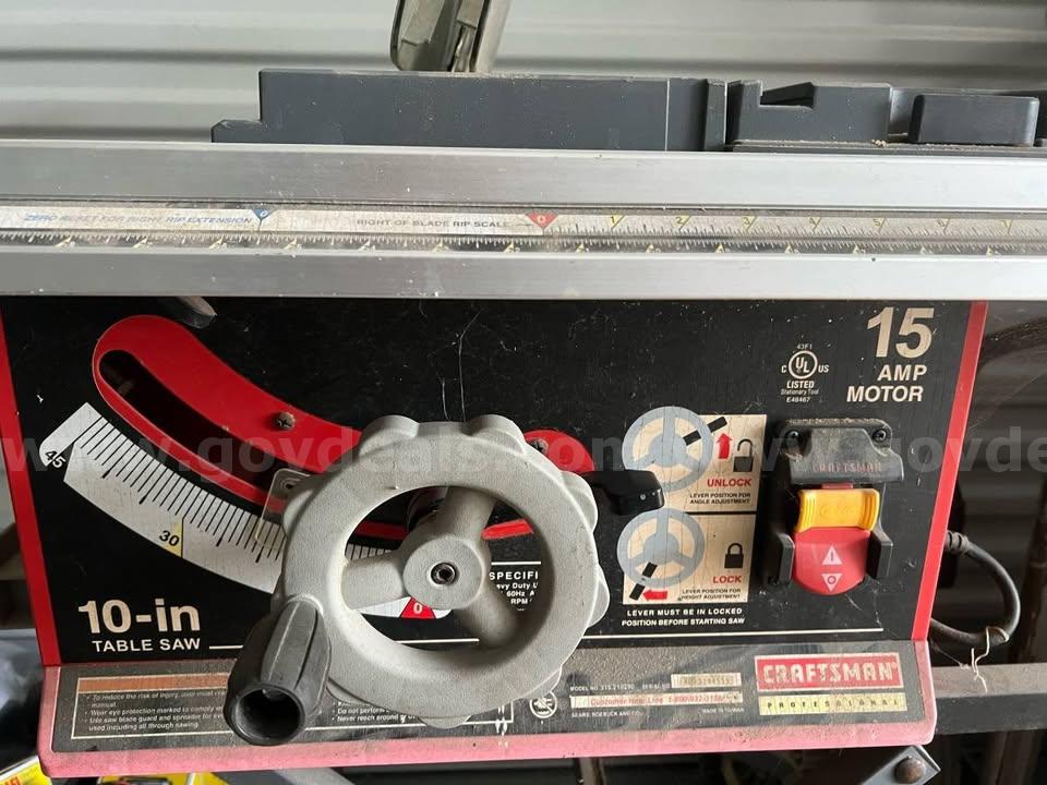 Craftsman 10” table saw Excellent condition 15 AMP MOTOR   Government Surplus Auction - Photo #2