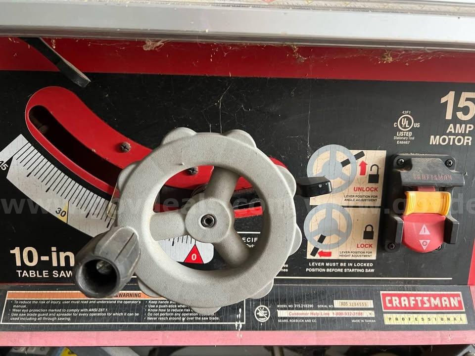 Craftsman 10” table saw Excellent condition 15 AMP MOTOR   Government Surplus Auction - Photo #4