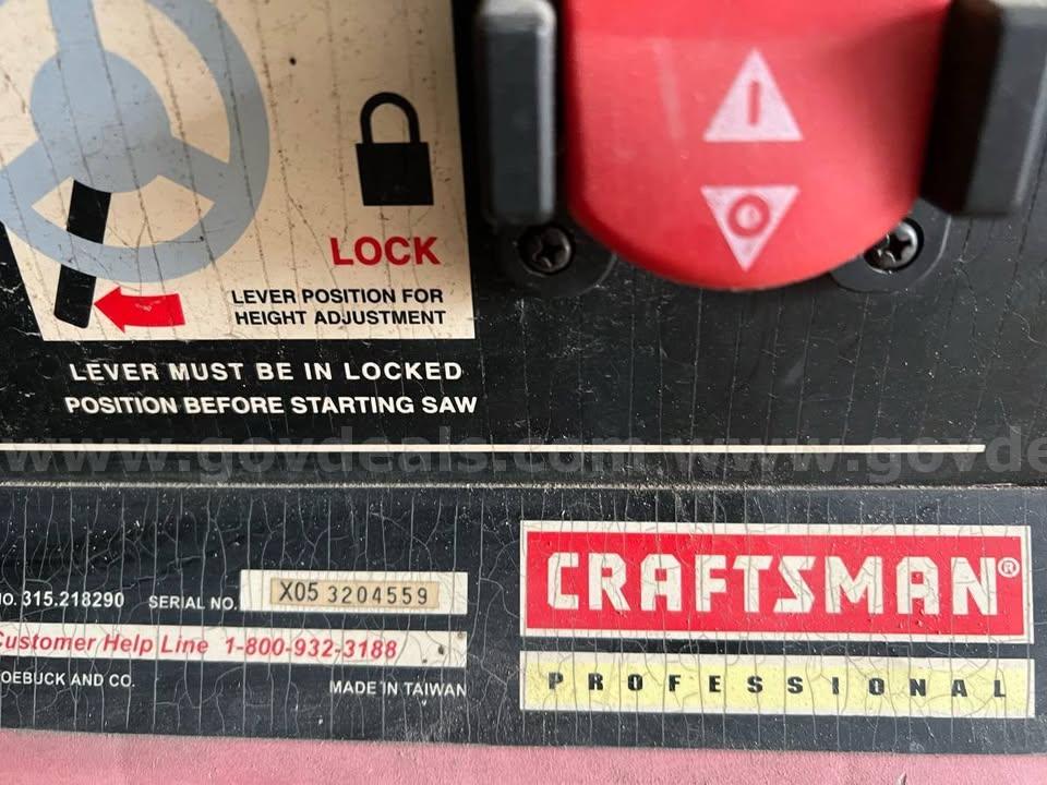Craftsman 10” table saw Excellent condition 15 AMP MOTOR   Government Surplus Auction - Photo #5