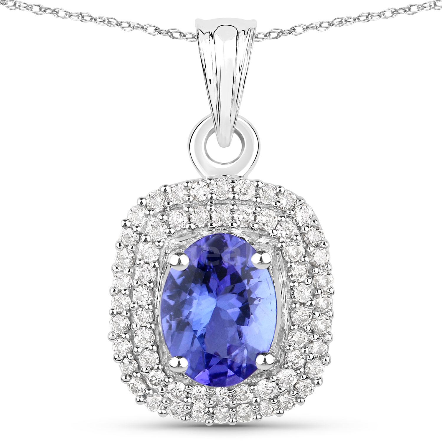 14K White Gold Ladies Designer Natural Tanzanite & Natural Diamond Pendant Appraised at $3890.00
