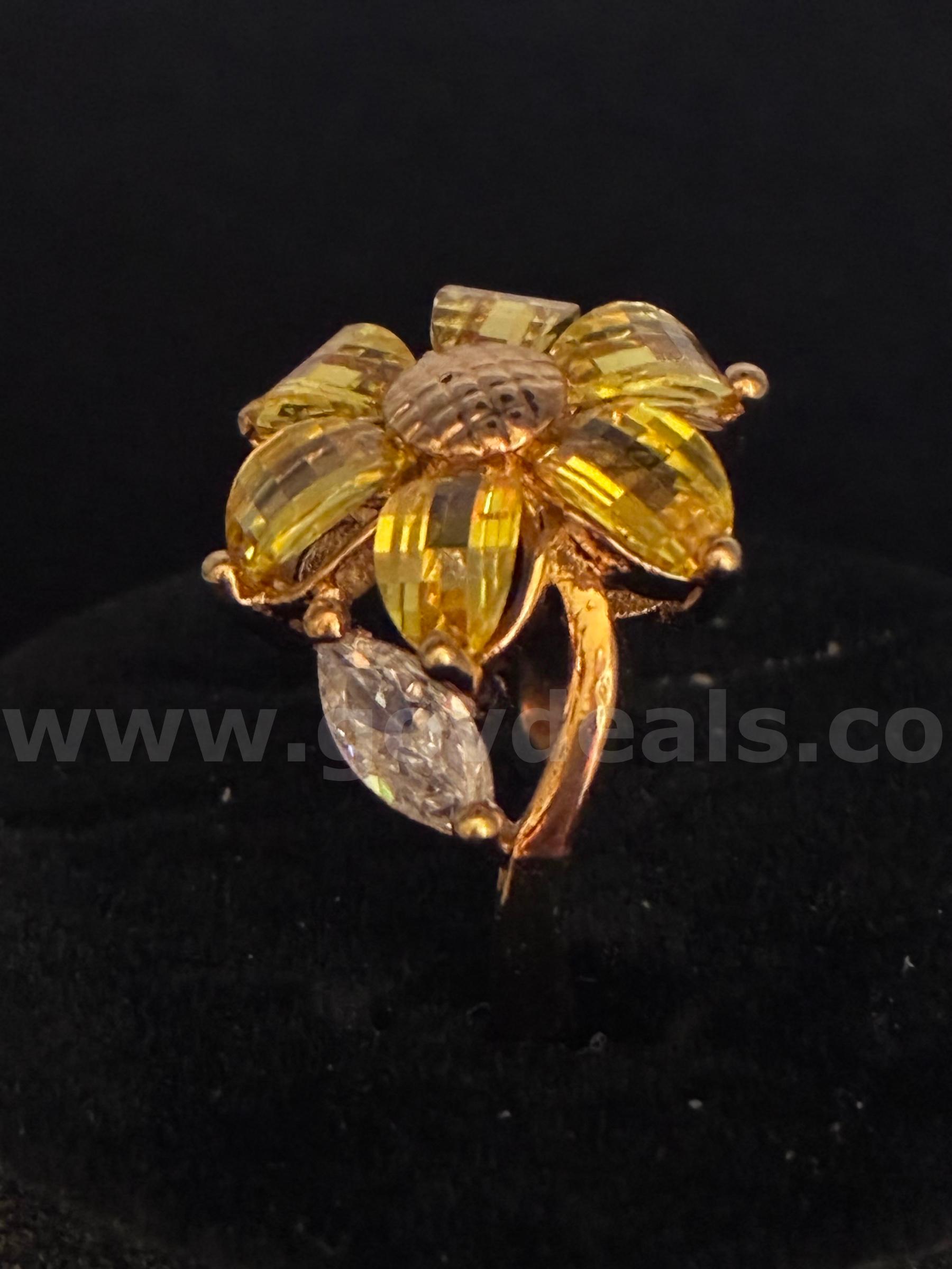 Size 5, Ladies Sun Flower Ring, Real 24k Gold Filled.