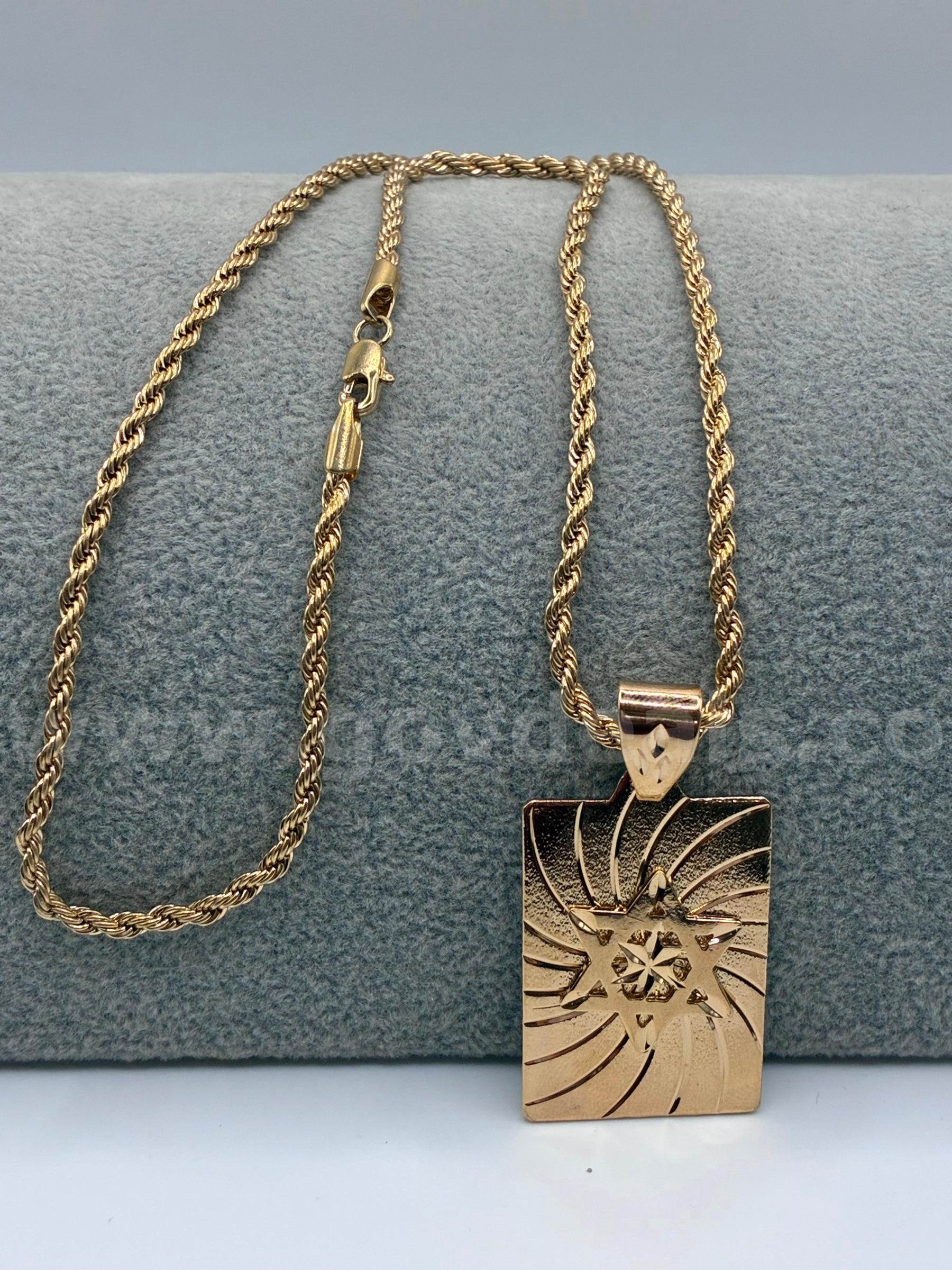 2MM, 20” Diamond Cut Rope Chain Necklace, W/Star Of David, 24k Gold Filled