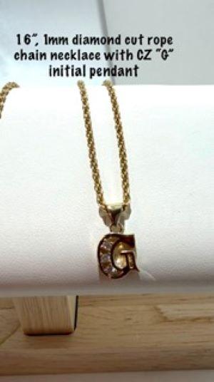 Gorgeous, Cubic Zirconia Diamond "G" Initial, W/1MM, 16 Inch, 24k Gold Filled, Diamond Cut, Rope Chain   Government Surplus Auction - Photo #2
