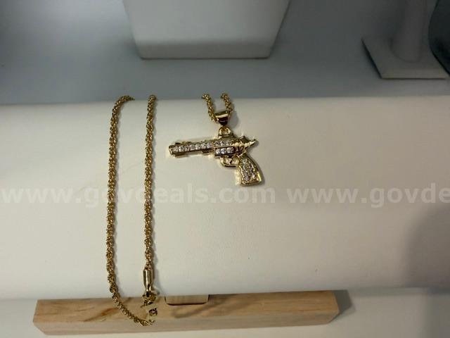 1MM, 16 Inch, 24kt Gold Filled, Diamond Cut Rope Chain W/CZ Gun Pendant   Government Surplus Auction - Photo #2