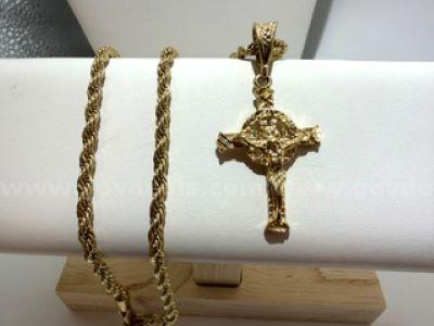 Stunning, 5MM, 18”, 24kt Gold Filled, Diamond Cut Rope Chain W/Cross Pendant   Government Surplus Auction - Photo #2