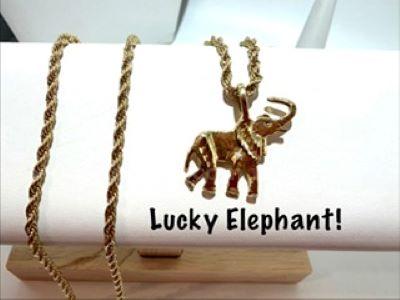 Adorable, 2MM, 24 Inch, Diamond Cut, 24kt Gold Filled, Rope Chain W/Elephant Pendant   Government Surplus Auction - Photo #2