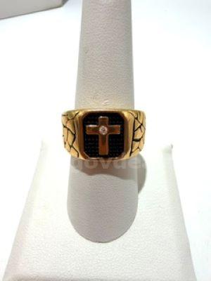 Beautiful, Men's, Size 8, 24kt Gold Filled, CZ Onyx Cross Ring   Government Surplus Auction - Photo #2