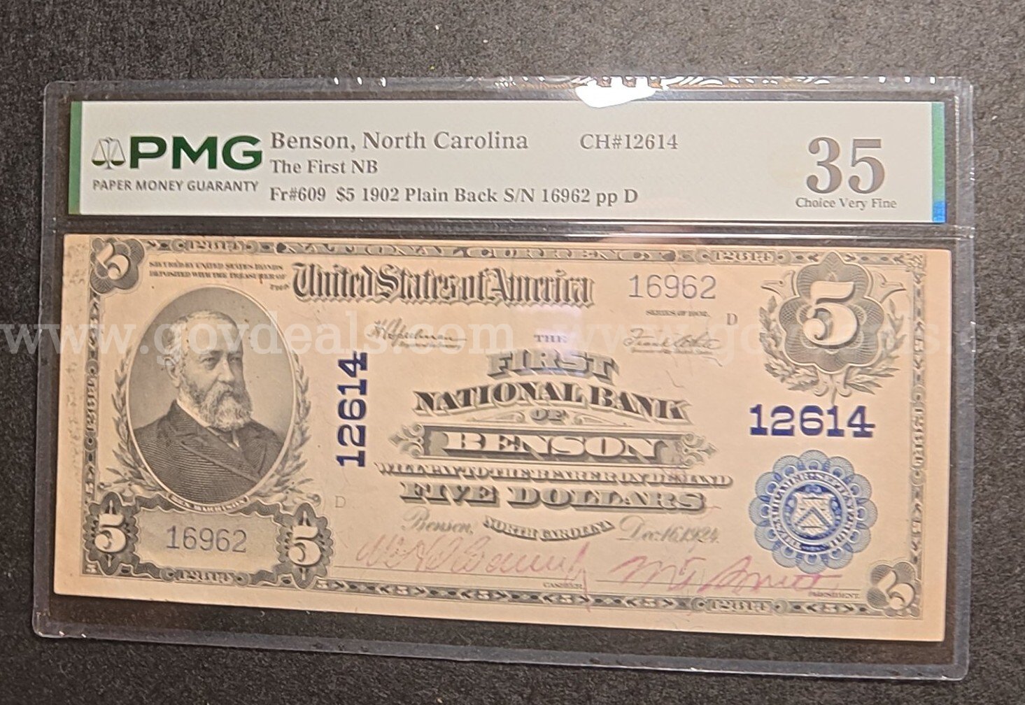Very Rare 1902 Benson NC Note, PMG 35 Choice Very Fine grade   Government Surplus Auction - Photo #3