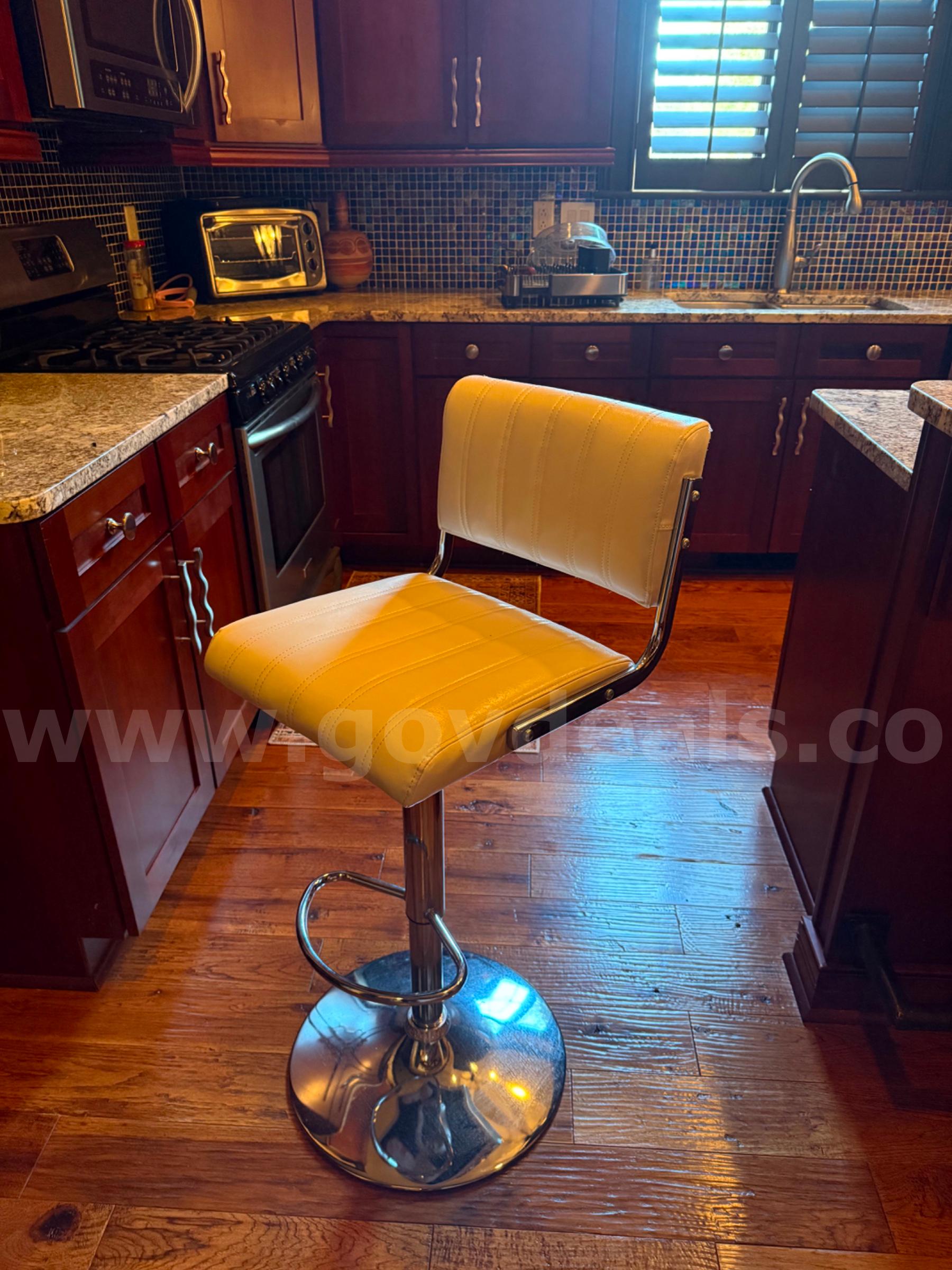 Modern Adjustable White Bar Stools  – Sleek Stainless Steel Base