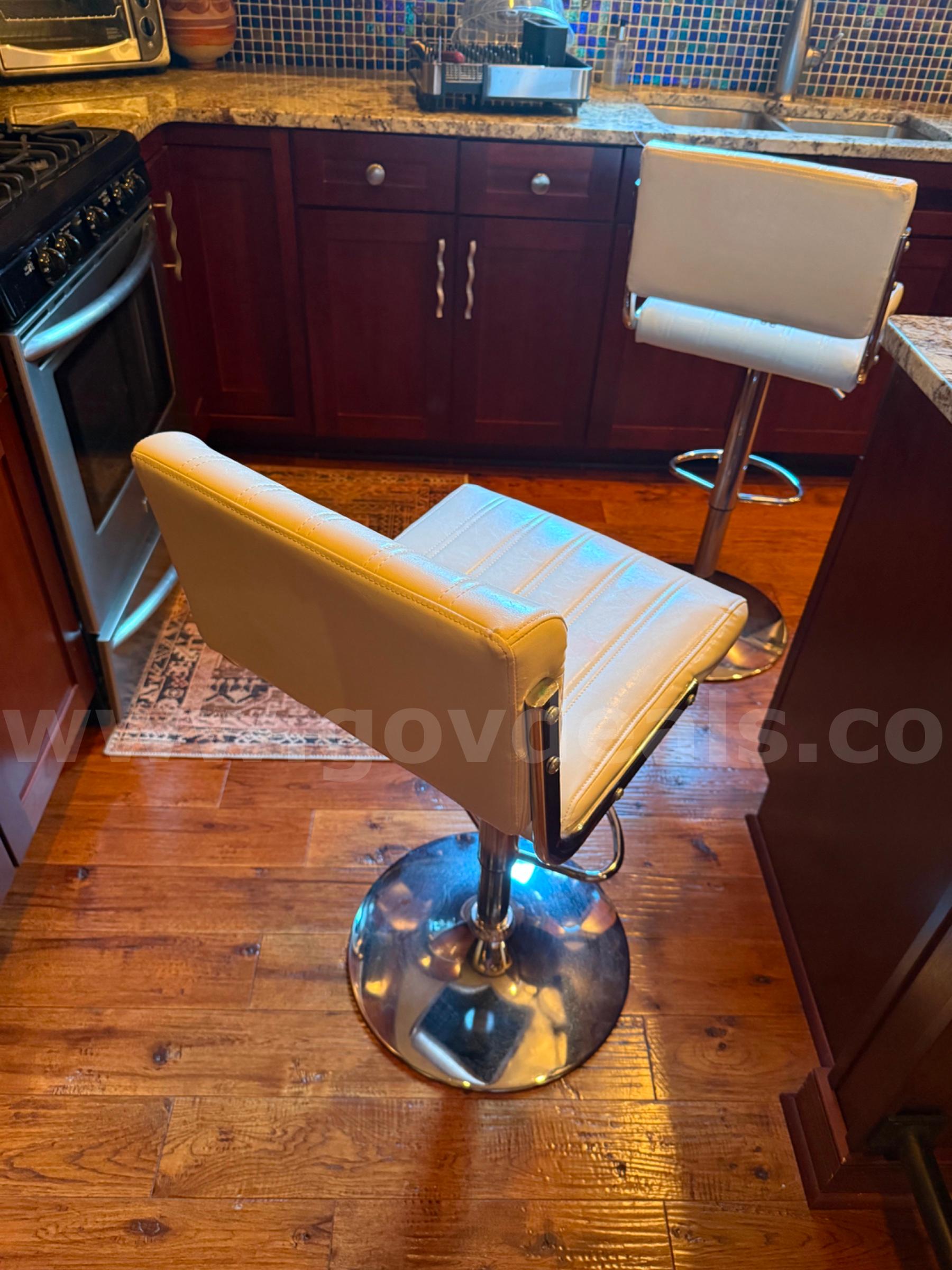 Modern Adjustable White Bar Stools  – Sleek Stainless Steel Base   Government Surplus Auction - Photo #2