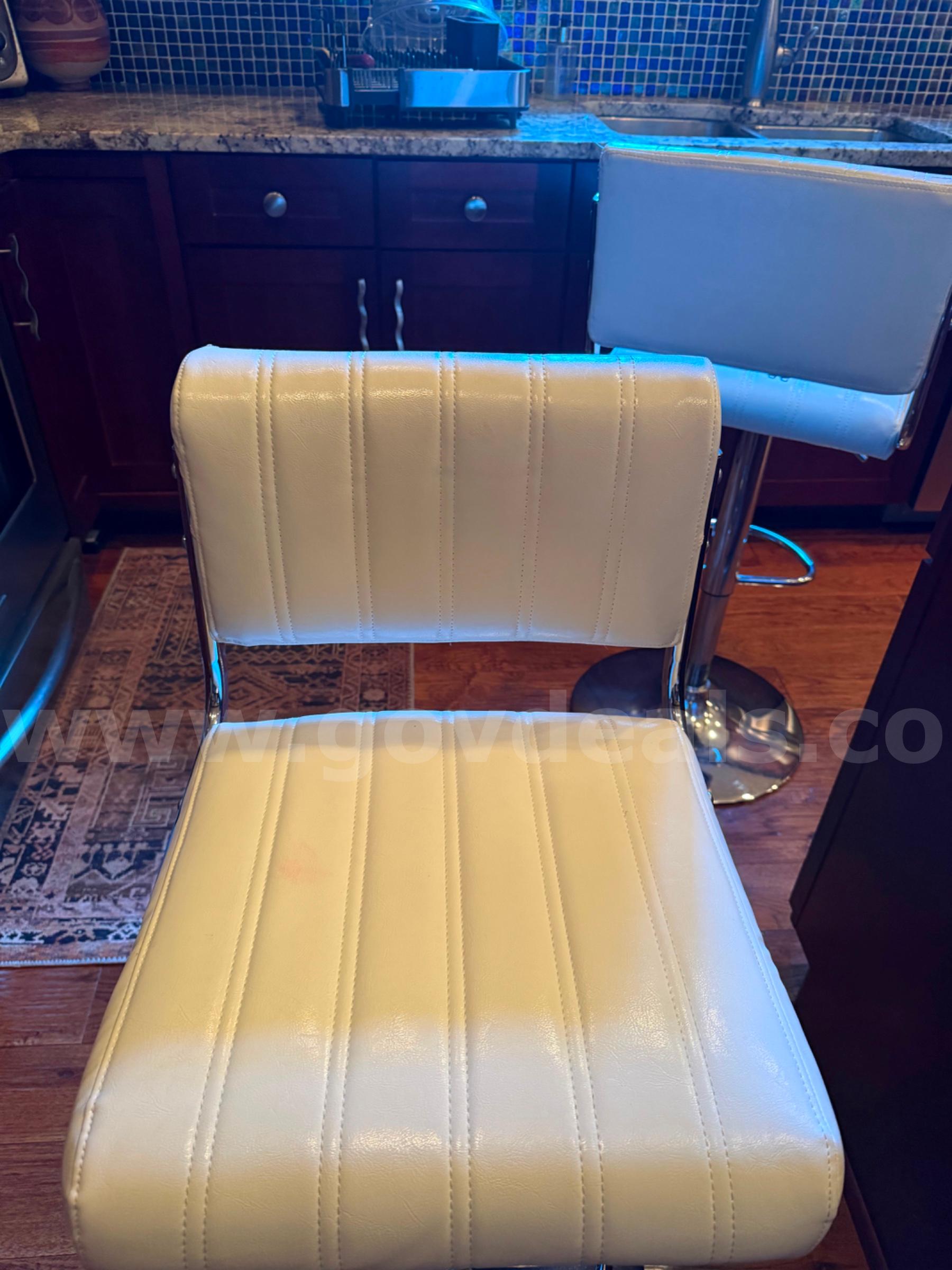 Modern Adjustable White Bar Stools  – Sleek Stainless Steel Base   Government Surplus Auction - Photo #3