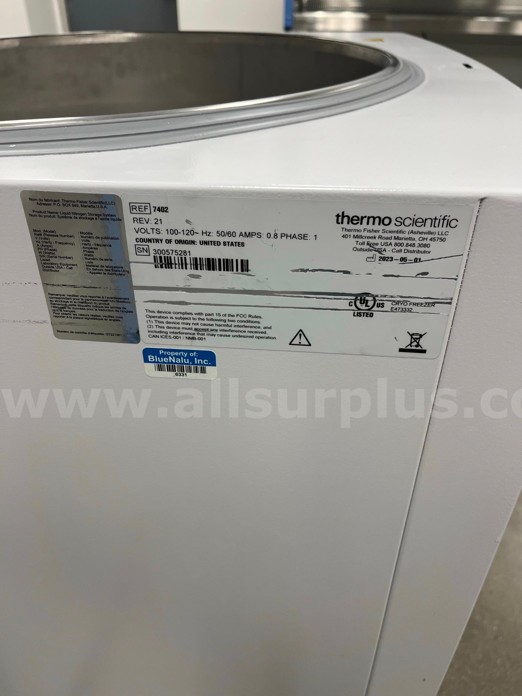 Thermo Scientific 7402 Cryogenic Freezer, 200L *No Reserve* Thermo Scientific 7402 Government Surplus Auction - Photo #2