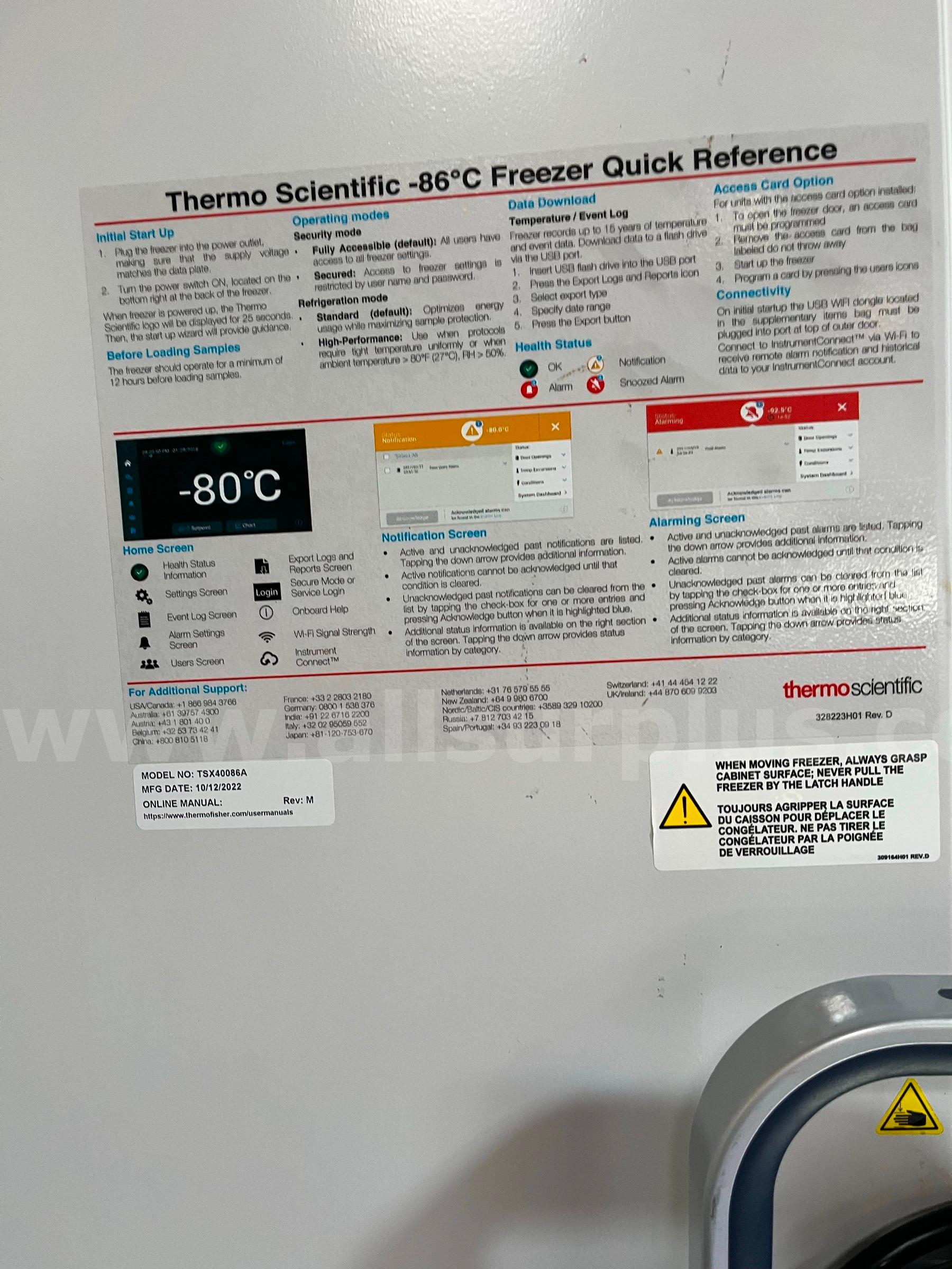 ThermoScientific -80C Freezer, Model TSX40086A *No Reserve*  TSX40086A Government Surplus Auction - Photo #2