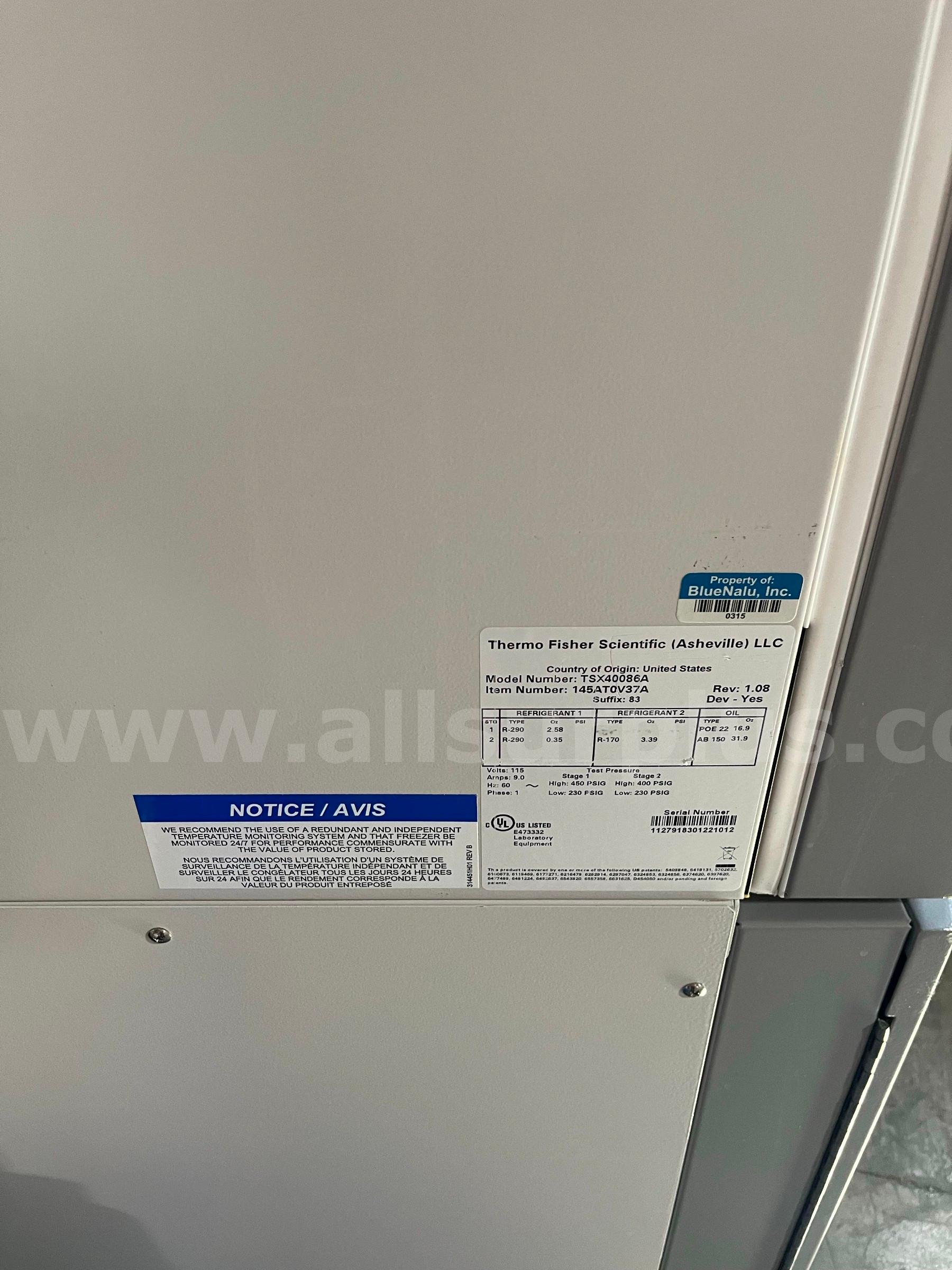 ThermoScientific -80C Freezer, Model TSX40086A *No Reserve*  TSX40086A Government Surplus Auction - Photo #3