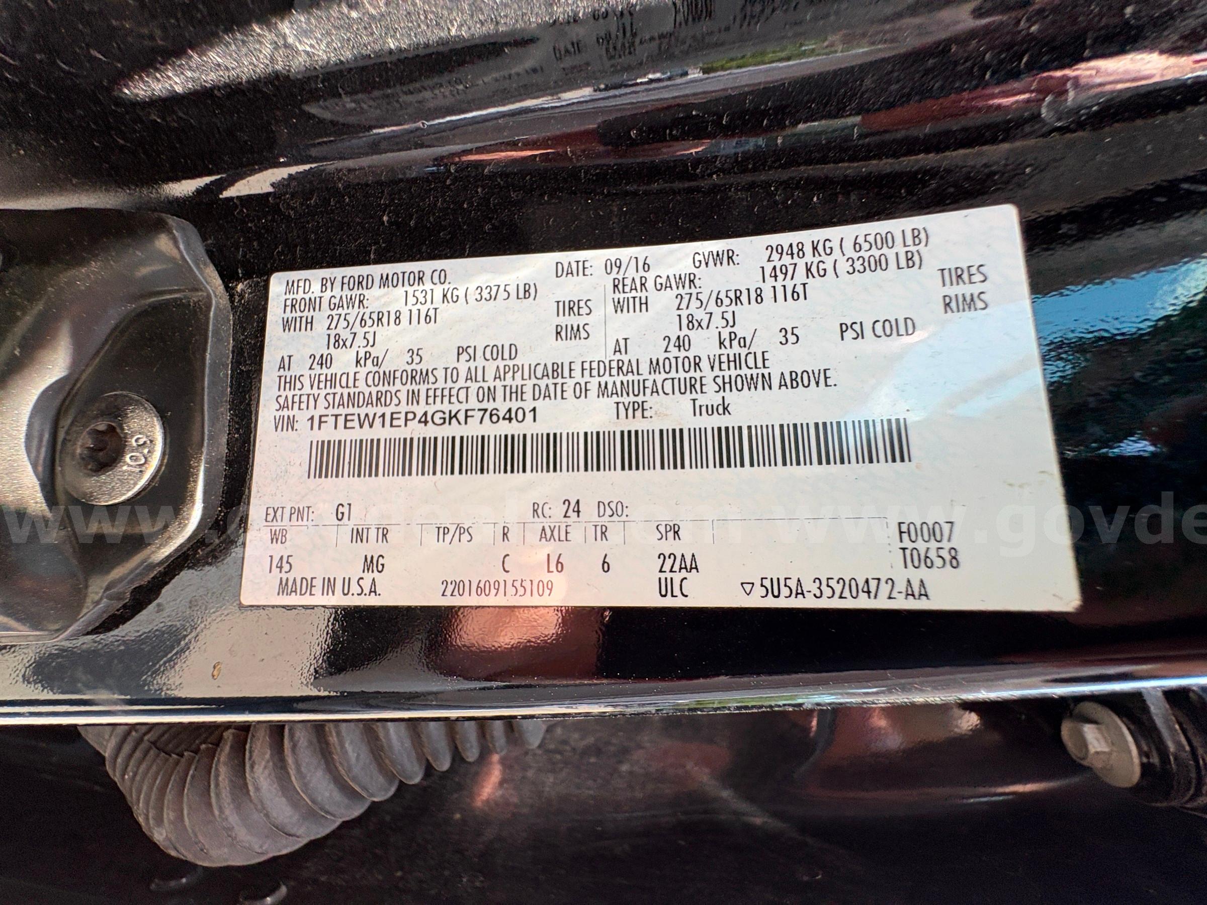 2016 Ford F-150 XLT 4x4 Crew Cab Pickup Ford F-150 Government Surplus Auction - Photo #6
