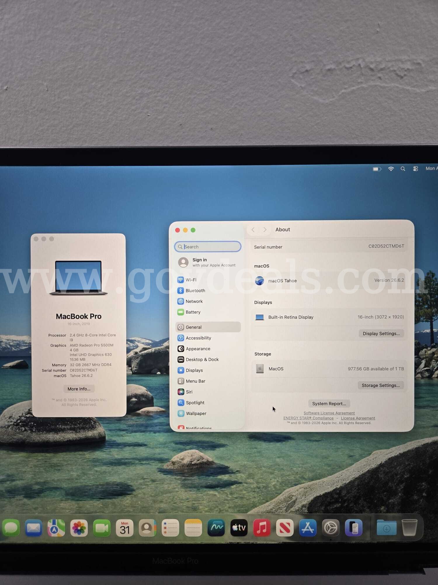 2019 Space Grey 16" MacBook Pro / Intel i9 Processor / 32 GB RAM / 1000 GB Storage Apple MacBook Pro Government Surplus Auction - Photo #2