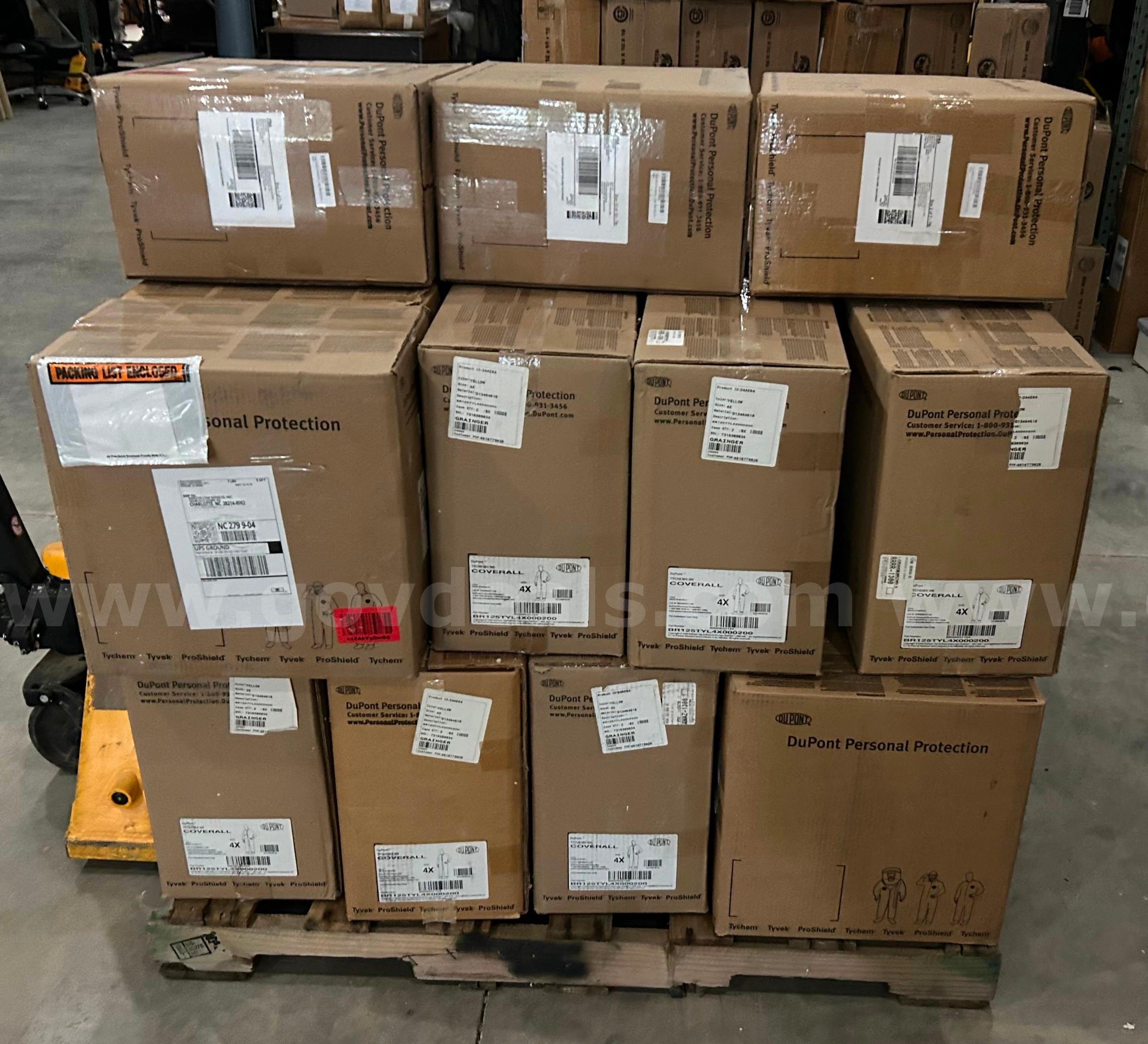 Pallet of Tyvek Hooded Coveralls 4x - Yellow -23 Cases   Government Surplus Auction - Photo #2