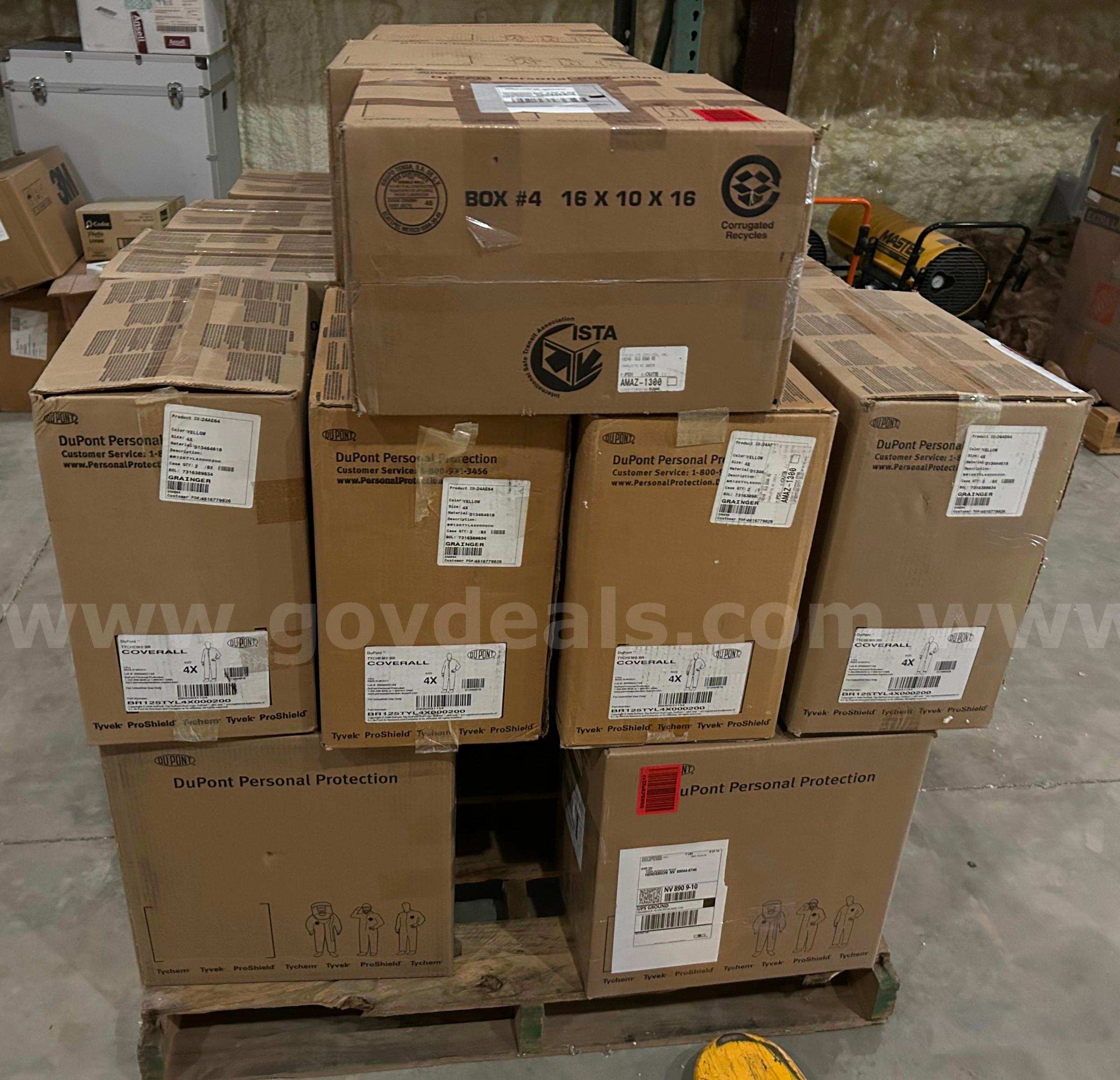 Pallet of Tyvek Hooded Coveralls 4x - Yellow -23 Cases   Government Surplus Auction - Photo #3