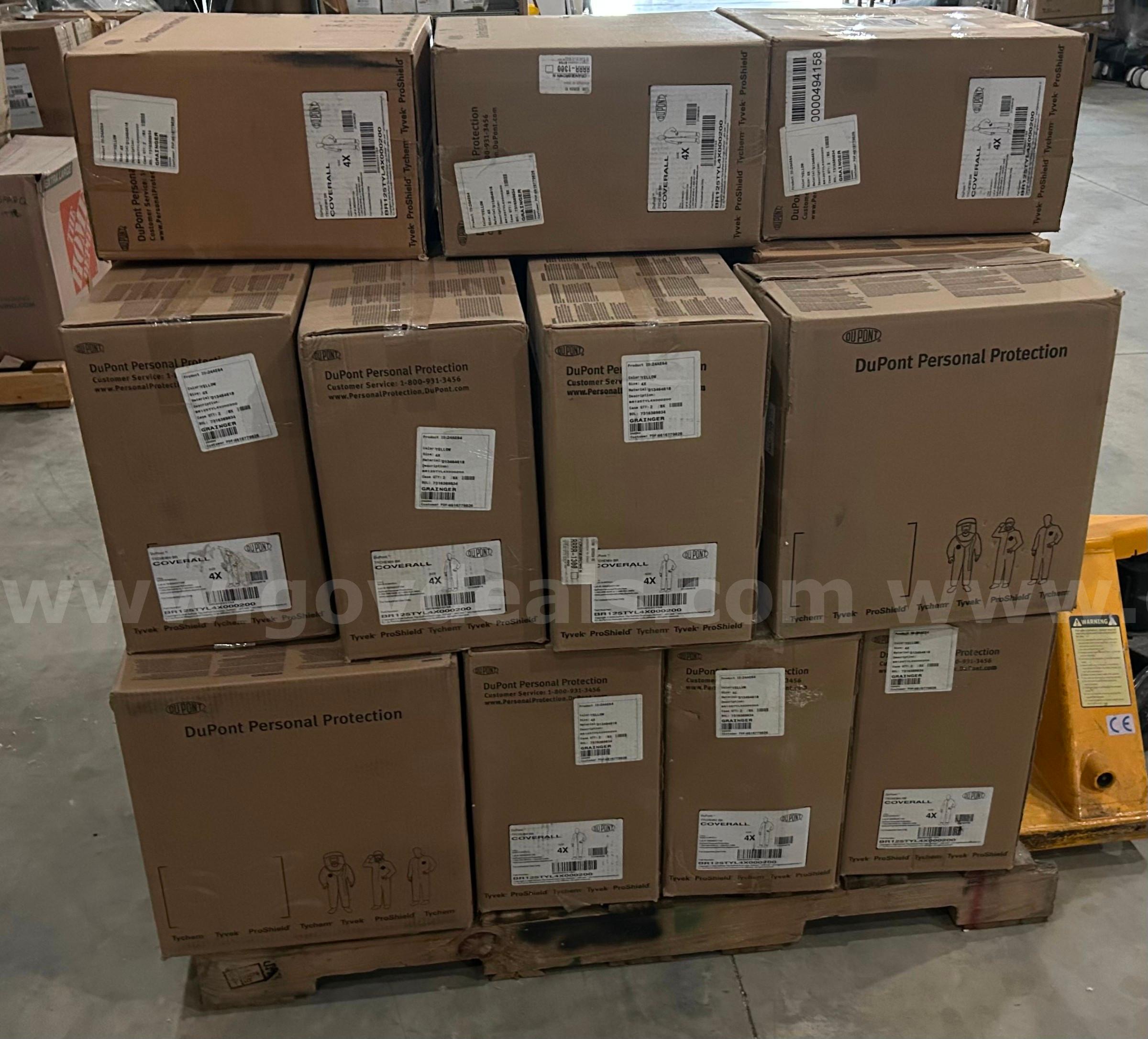 Pallet of Tyvek Hooded Coveralls 4x - Yellow -23 Cases   Government Surplus Auction - Photo #4