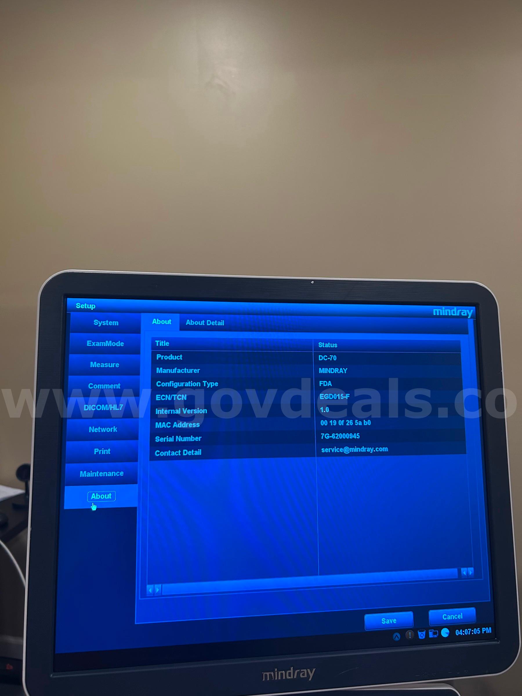 MINDRAY DC-70 ULTRASOUND SN:7G-62000945 MINDRAY DC-70 Government Surplus Auction - Photo #5