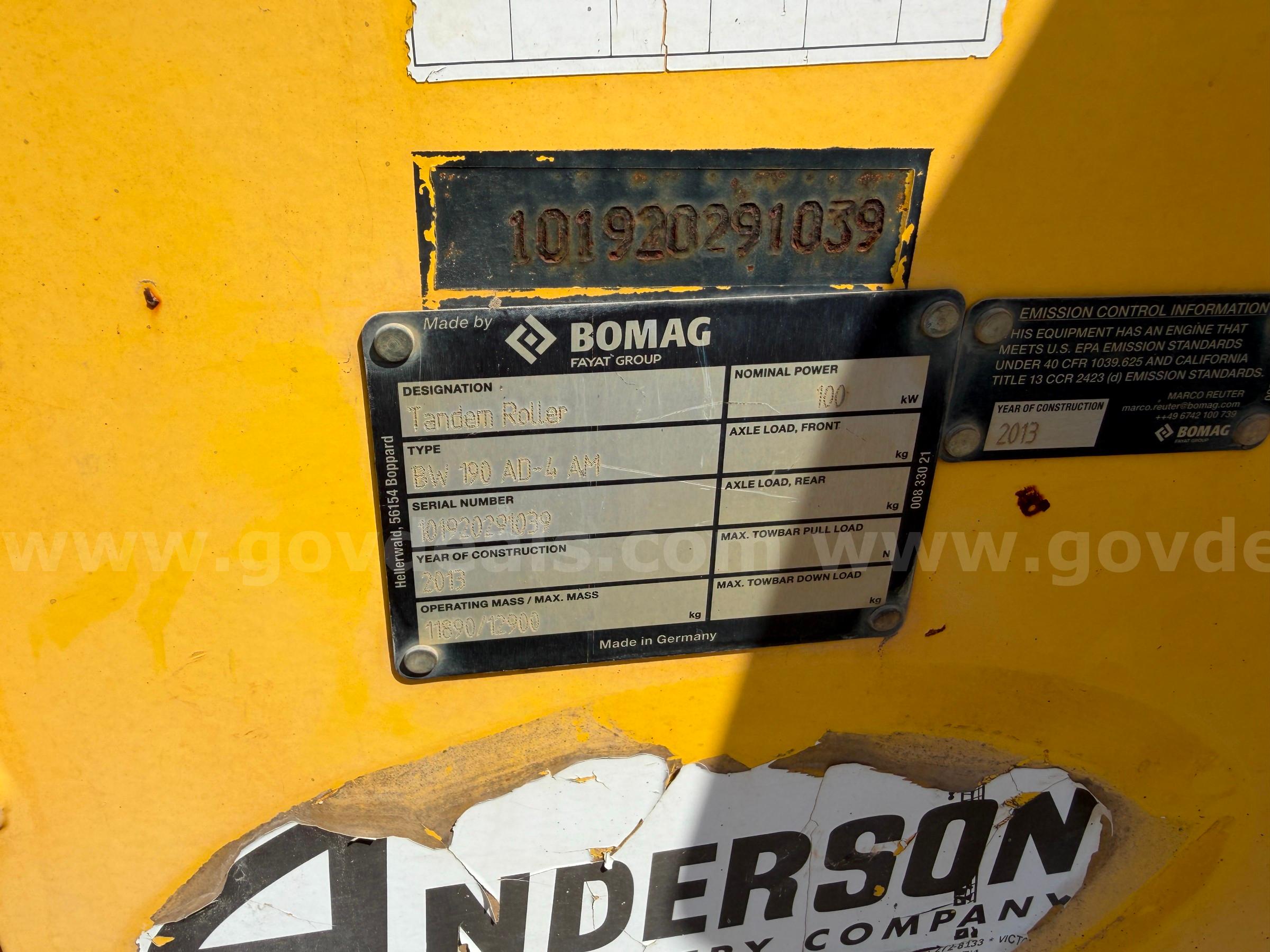 Bomag Tandem Roller BW190 AD Bomag BW190 Government Surplus Auction - Photo #6