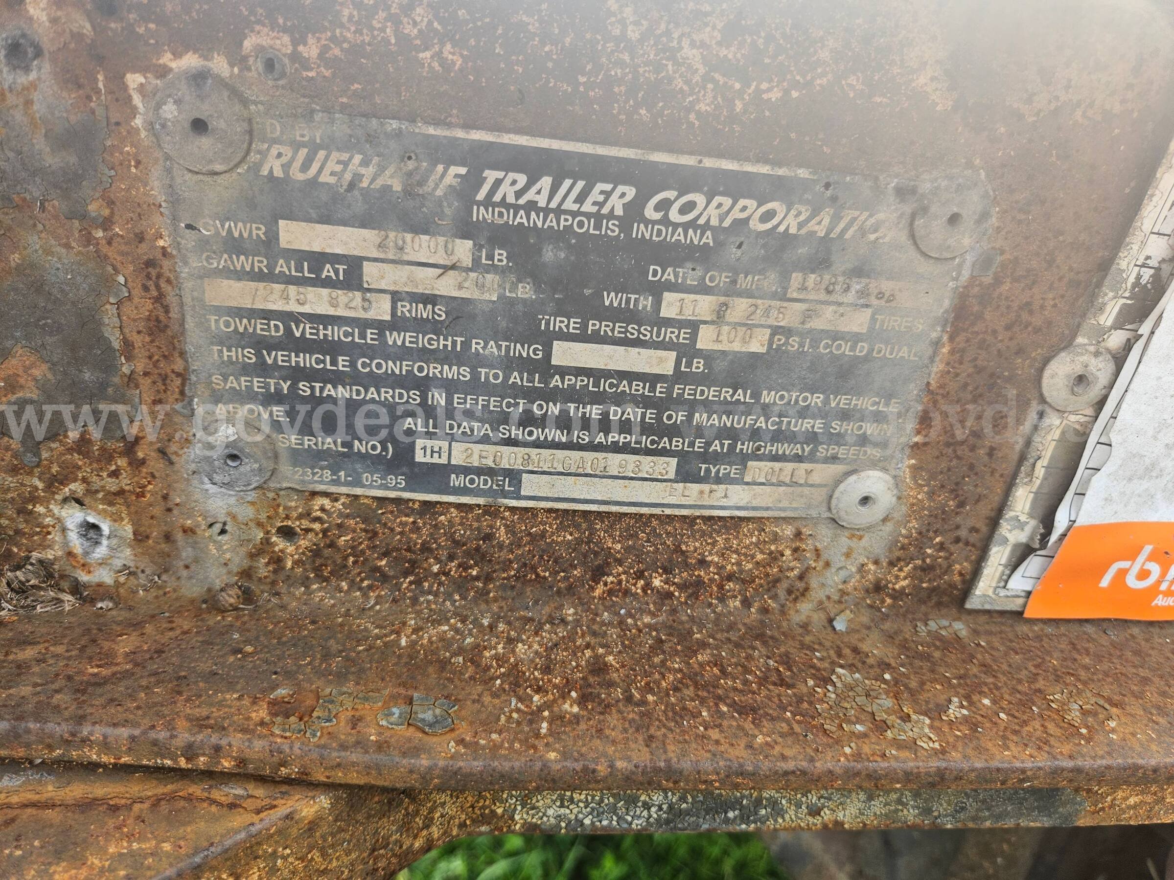 Single Axle Trailer Dollies Fruehauf  Government Surplus Auction - Photo #5