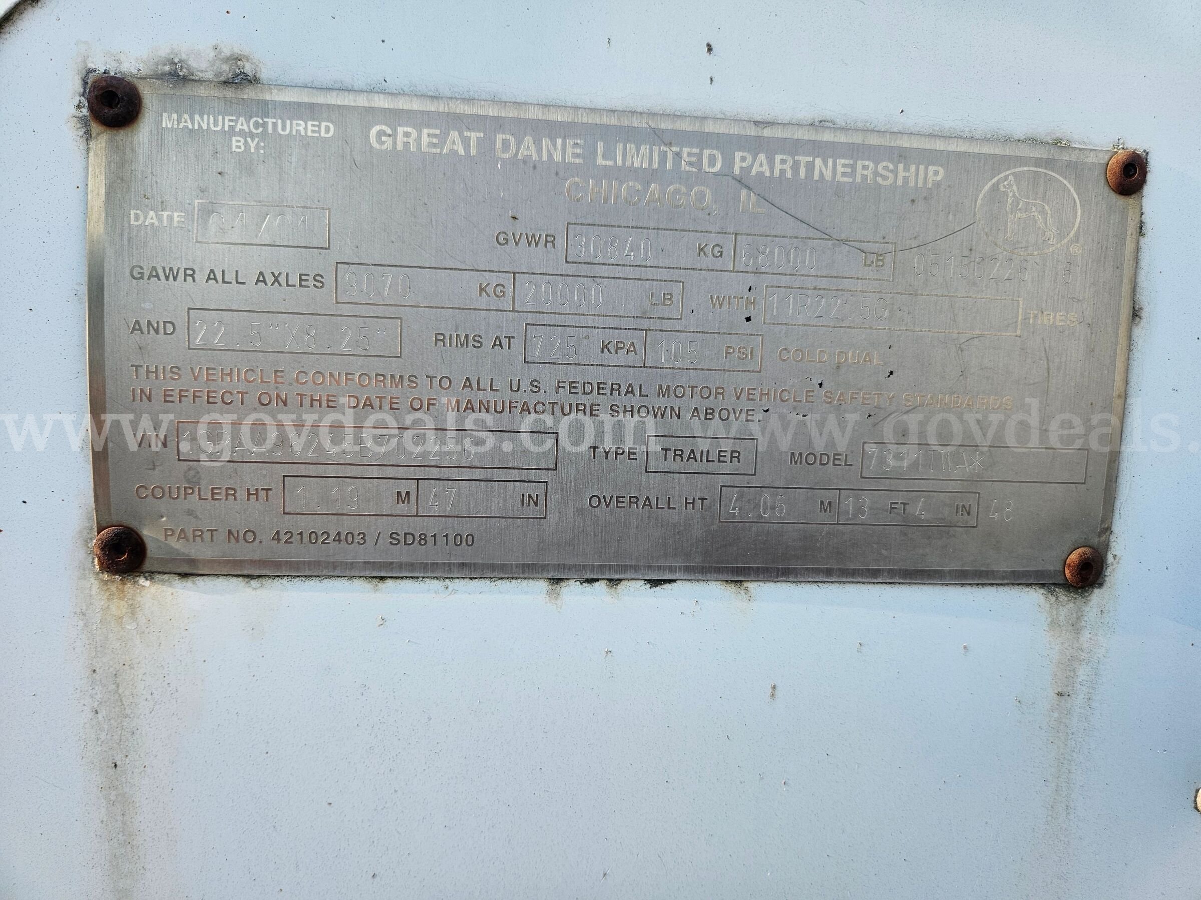 2005 Great Dane 48FT X 102IN Dry Van Trailer Great Dane 102IN Government Surplus Auction - Photo #6