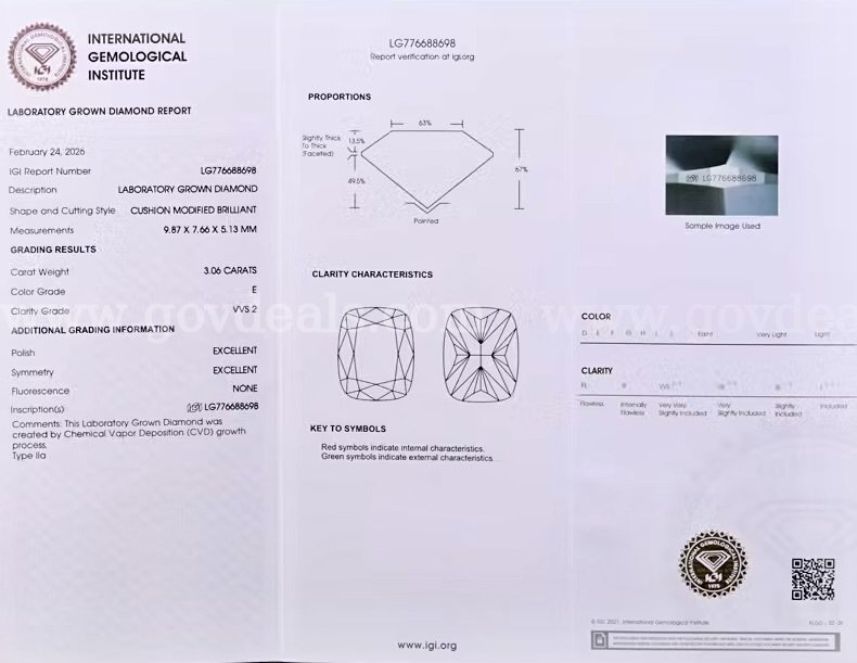 3.06 Carat EVVS 14K Gold Lab Diamond Ring with IGI Certificate   Government Surplus Auction - Photo #6