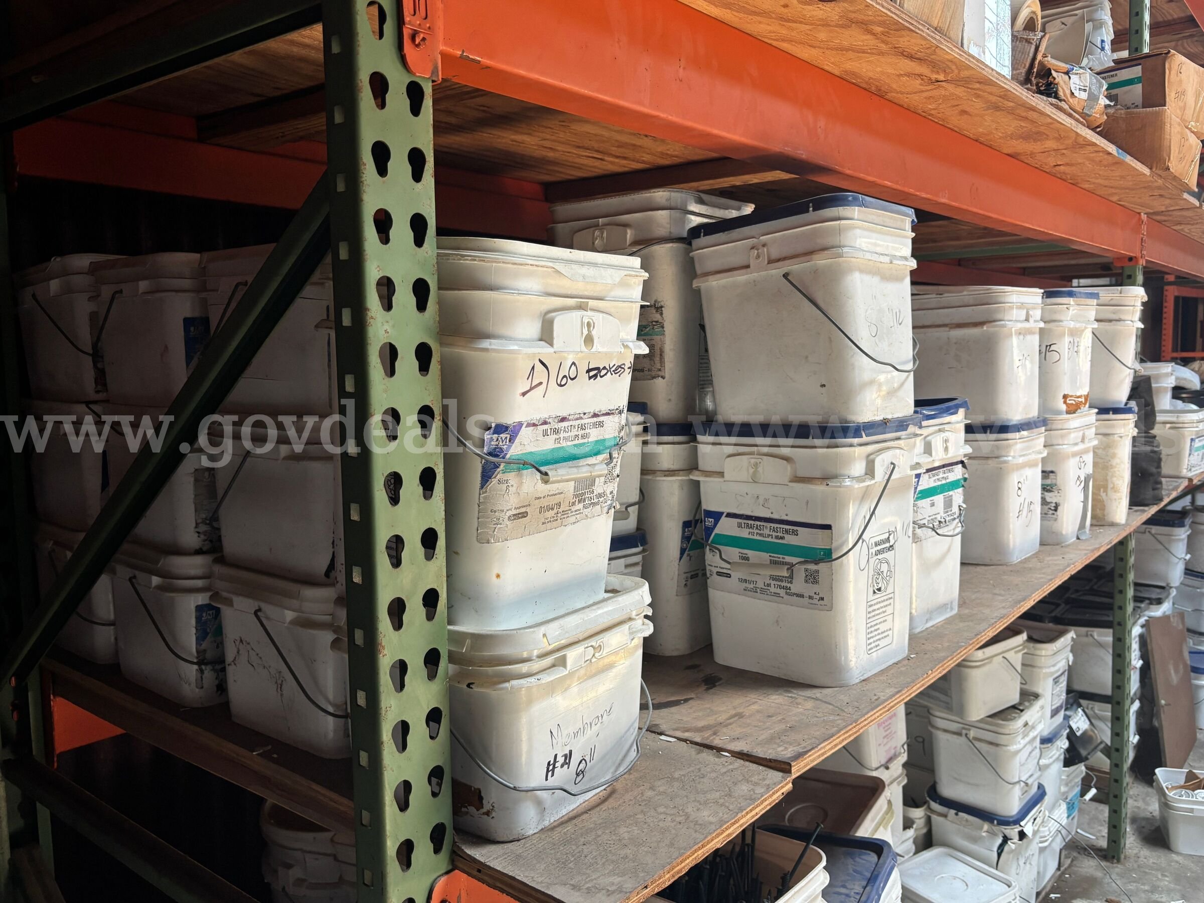 Approx 60 buckets of 8" roofing fasteners open and unopen boxes (unused)   Government Surplus Auction - Photo #3