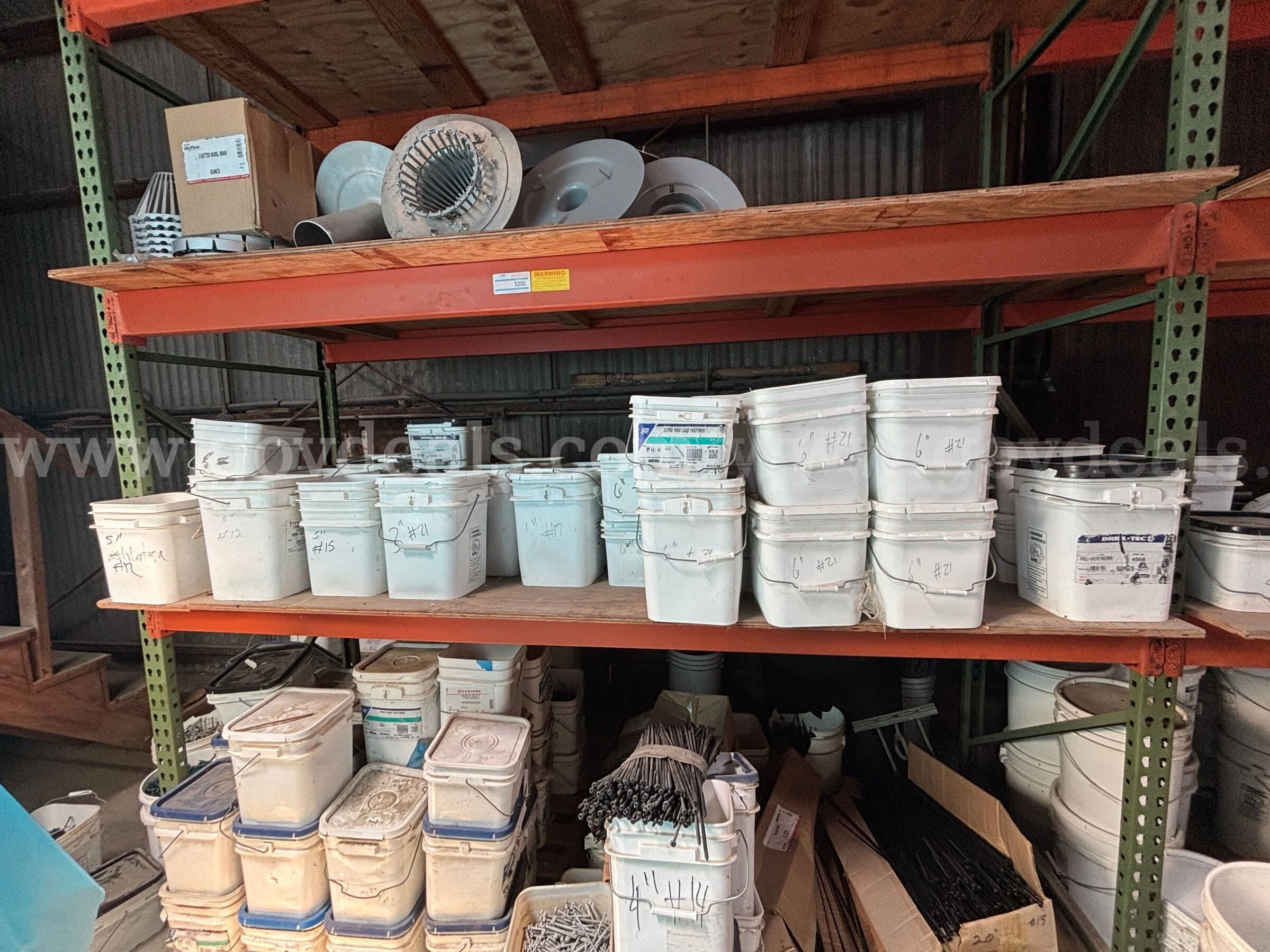 Approx 52 buckets of 3" to 7" unused roofing fasteners   Government Surplus Auction - Photo #2