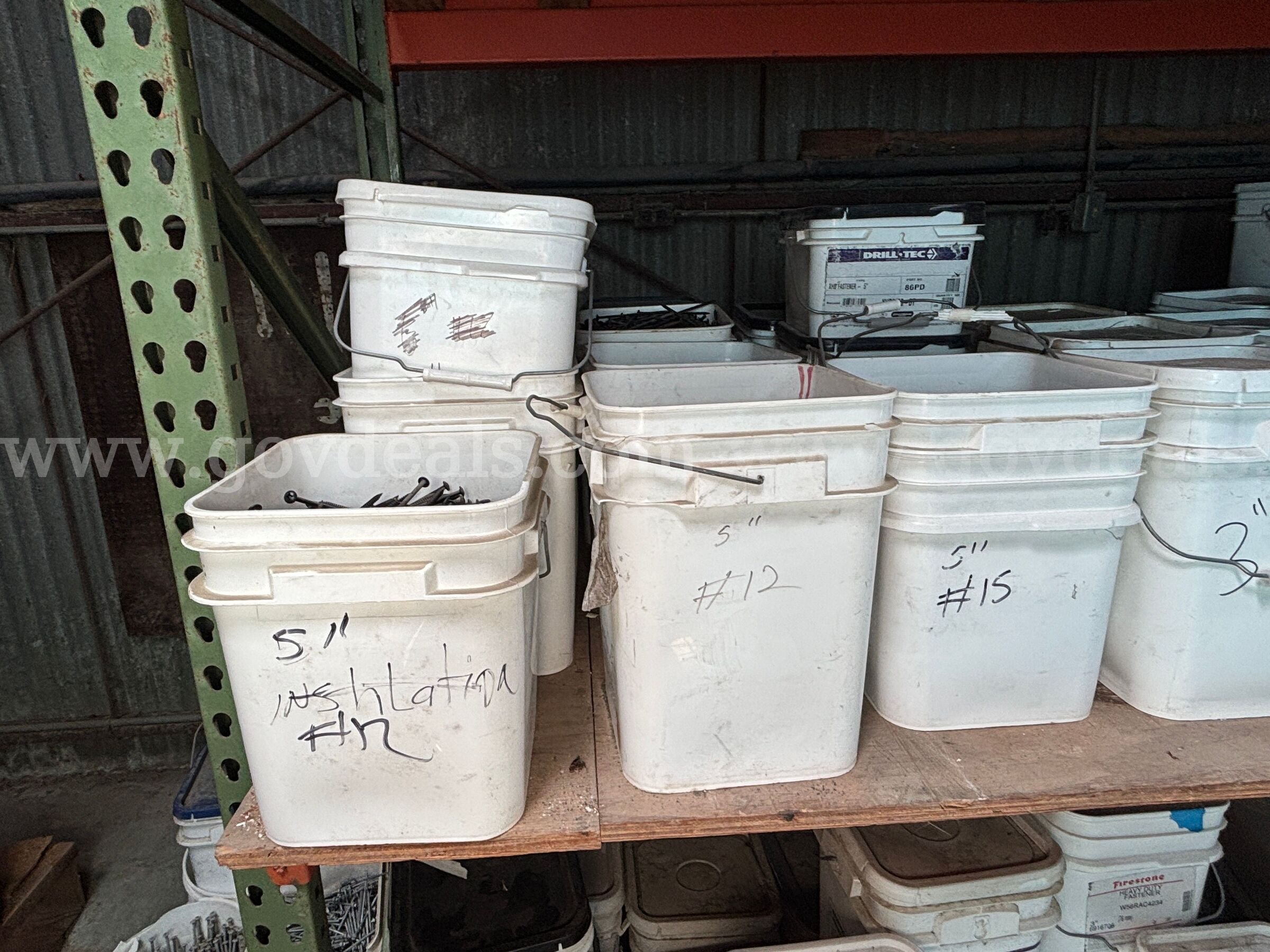 Approx 52 buckets of 3" to 7" unused roofing fasteners   Government Surplus Auction - Photo #4