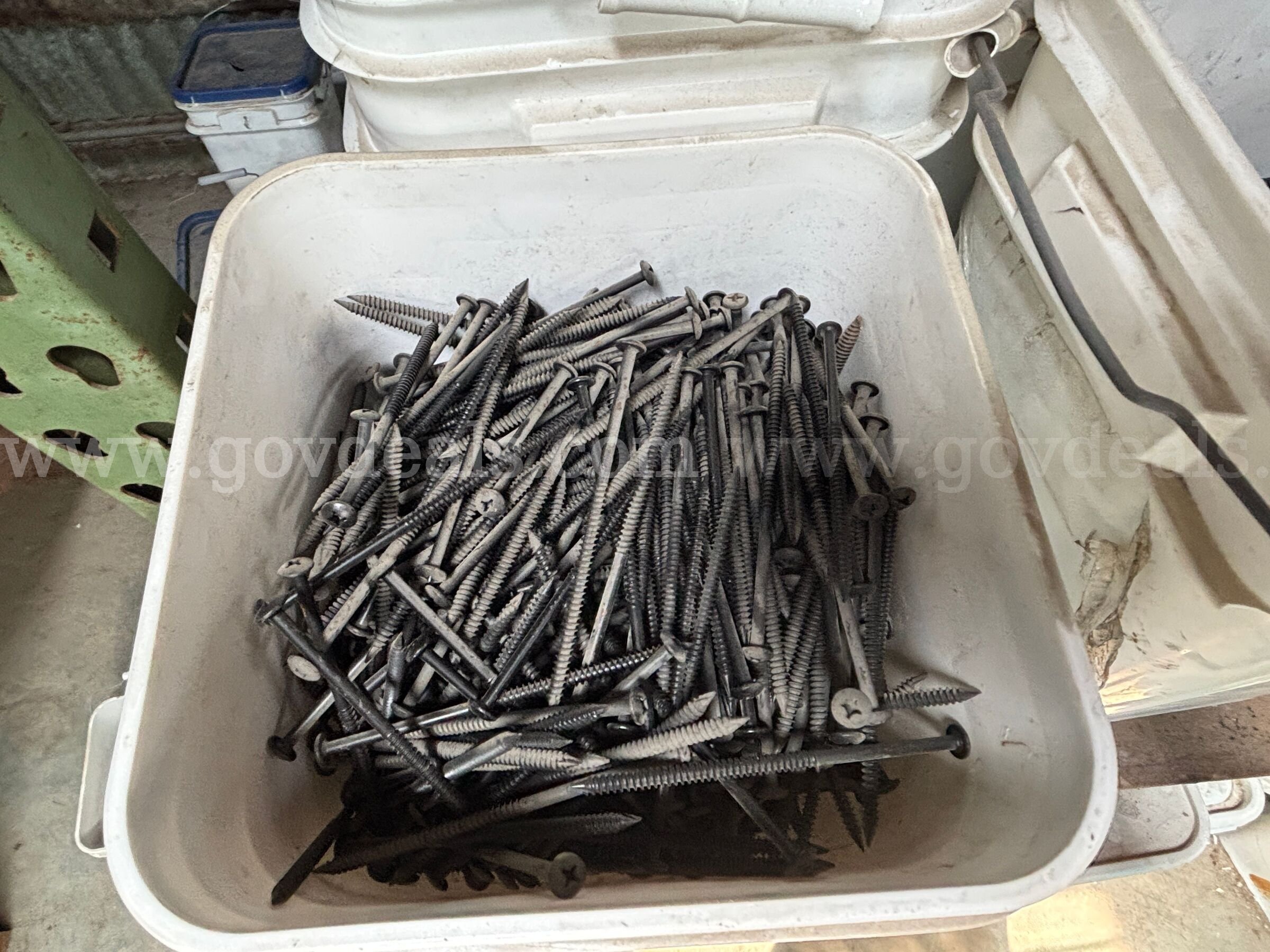 Approx 52 buckets of 3" to 7" unused roofing fasteners   Government Surplus Auction - Photo #5