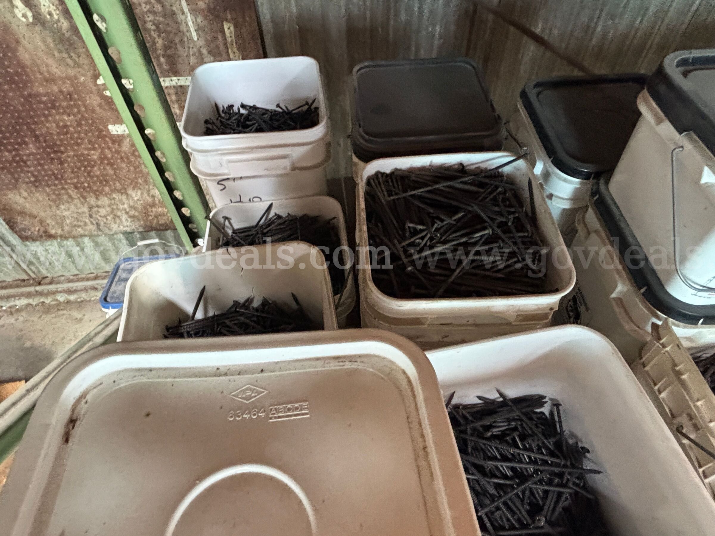Approx 52 buckets of 3" to 7" unused roofing fasteners   Government Surplus Auction - Photo #6
