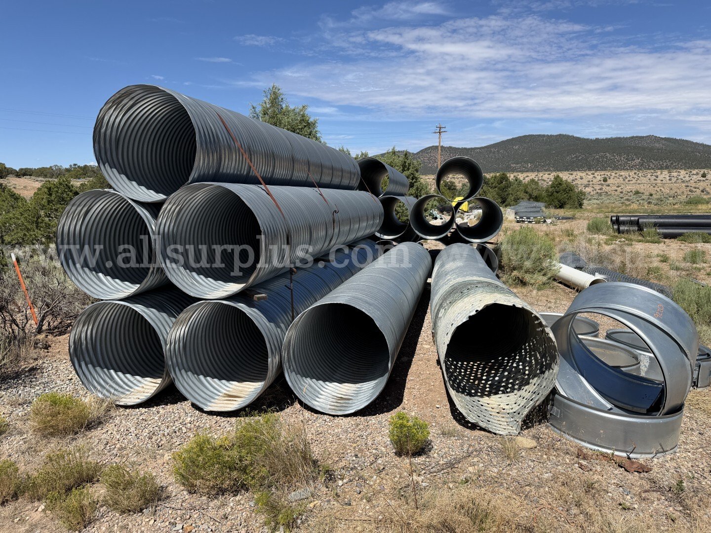 Corrugated Galvanized Drainage Pipe and Ring Clamps, 36in Dia x 20ft Jts Qty 17Jts, Ring Clamps, Qty 9.   Government Surplus Auction - Photo #3