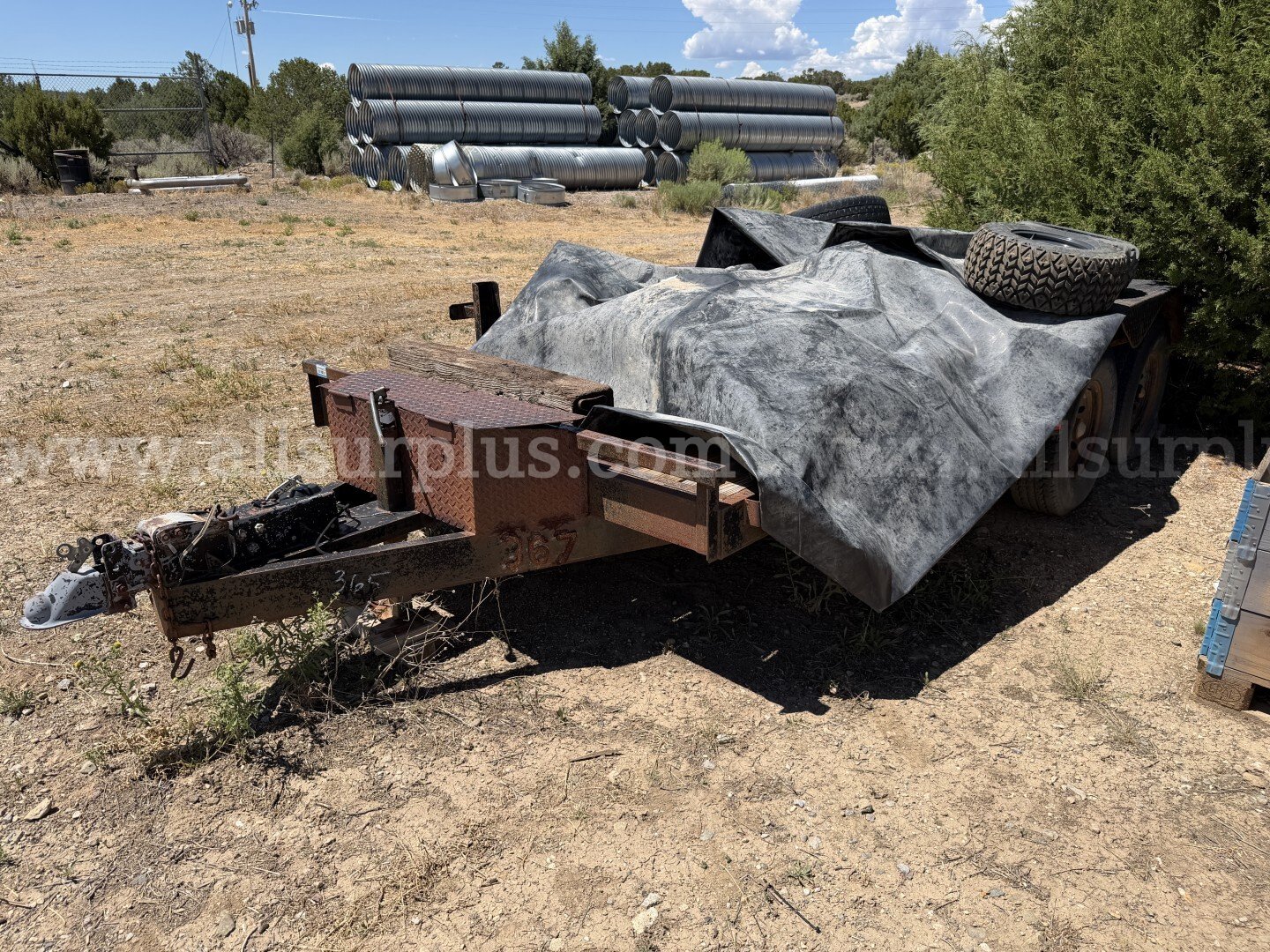 Tandem Axle Trailer, 16ft, Dovetail, With Contents, Qty 1, Tractor Trailer Wheels and Tires, Qty4, 1 LOT   Government Surplus Auction - Photo #2