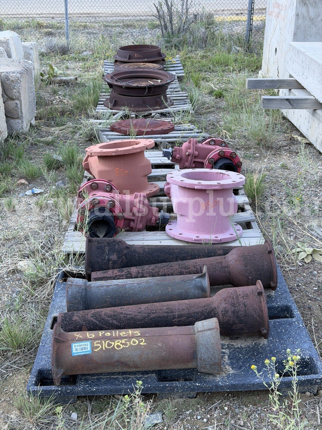 Water Utility Material and Valves, Qty 6 Pallets, Concrete Barriers qty 16, Pre Cast Concrete Drainage Material Qty 9,   Government Surplus Auction - Photo #2