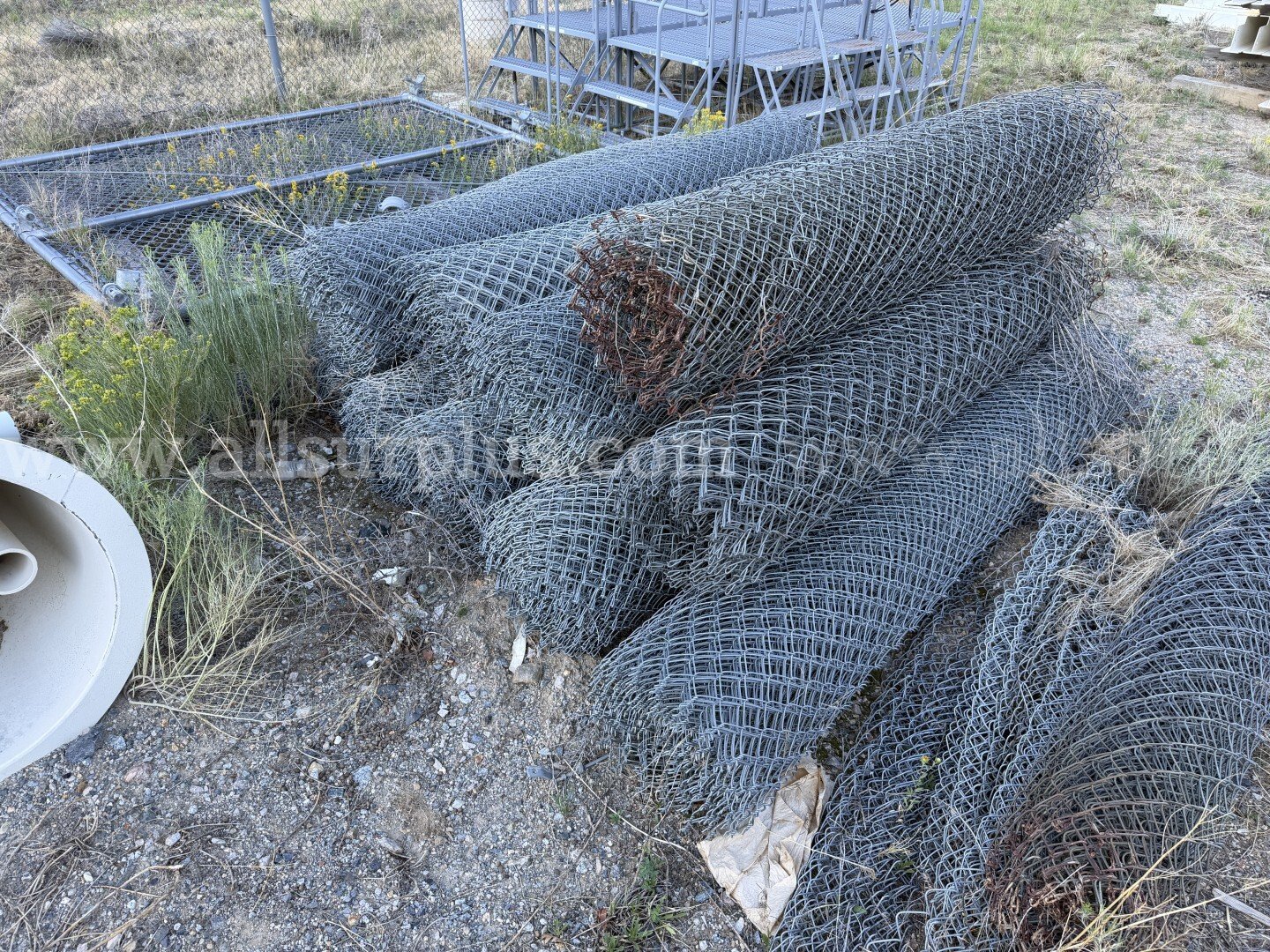 Chain Link Fence Bundles, Poles and Panels, Galvanized and Aluminum Material ~75pcs, Qty 1 Lot   Government Surplus Auction - Primary Photo