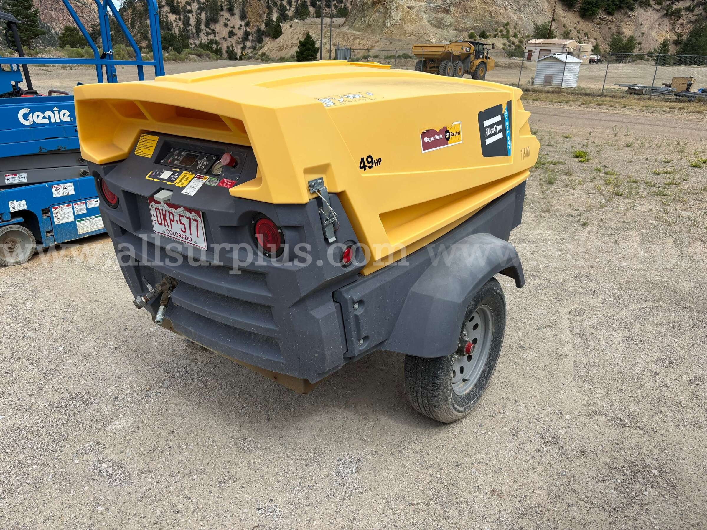 Atlas Copco XAS 185 CD7 185 CFM Towable Diesel Air Compressor, CAT 49 HP Atlas Copco 185 Government Surplus Auction - Photo #2