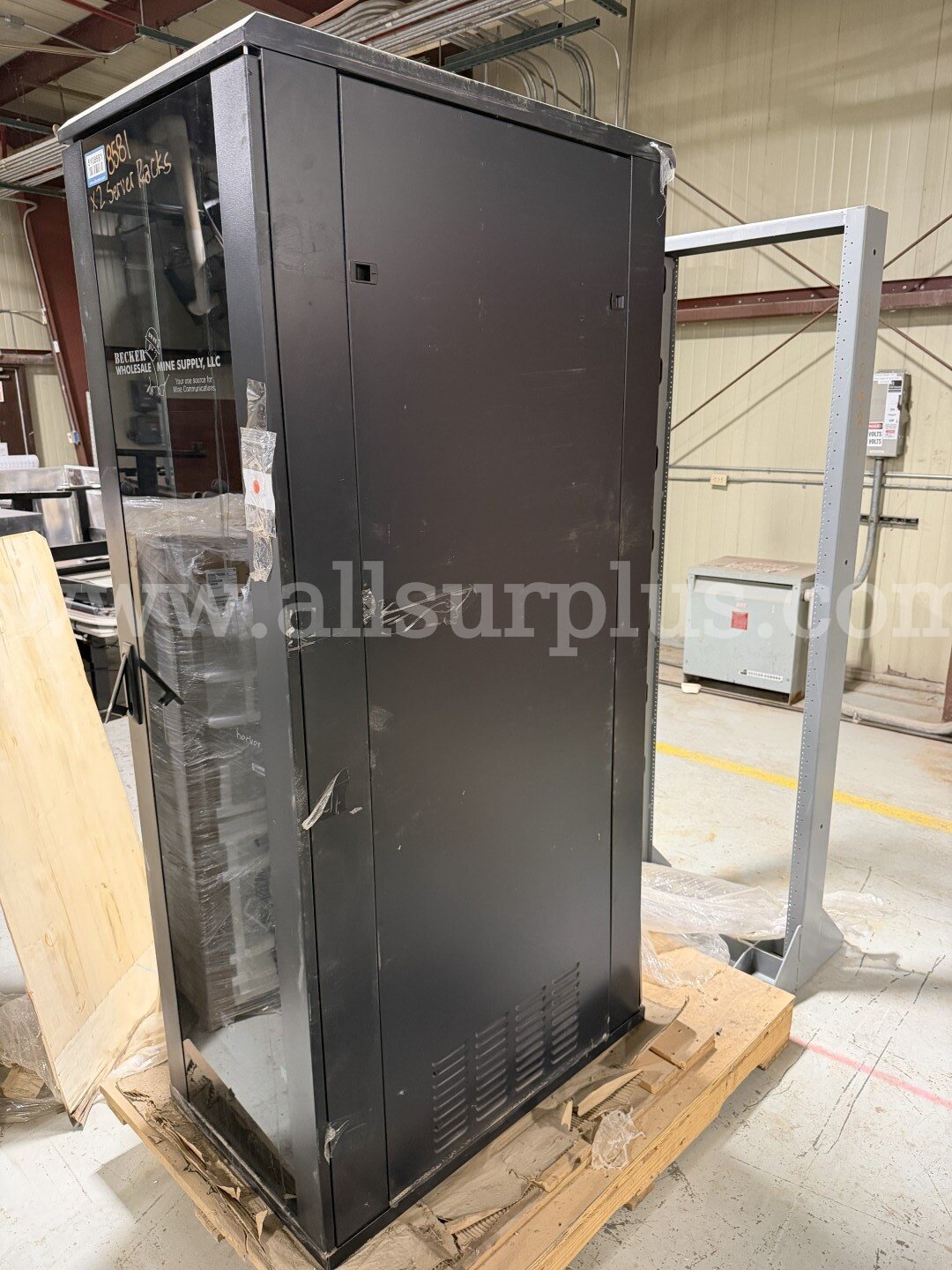 Server Racks, Enclosed w/ Equipment and Empty Open Air, Qty 2, Industrial Fan Qty1, 1 Lot   Government Surplus Auction - Primary Photo