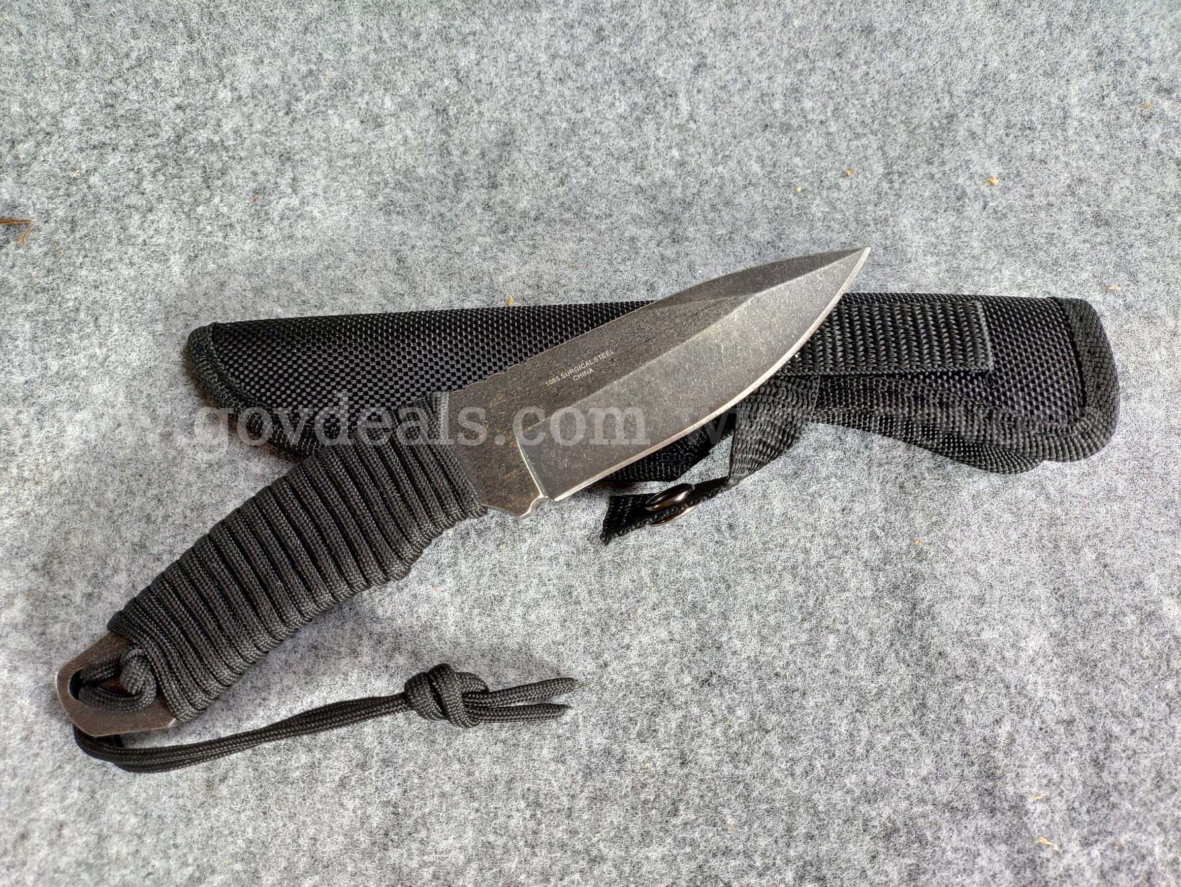 Straight Blade Tactical Knife w/Sheath MILSPEC TACTICAL  Government Surplus Auction - Primary Photo